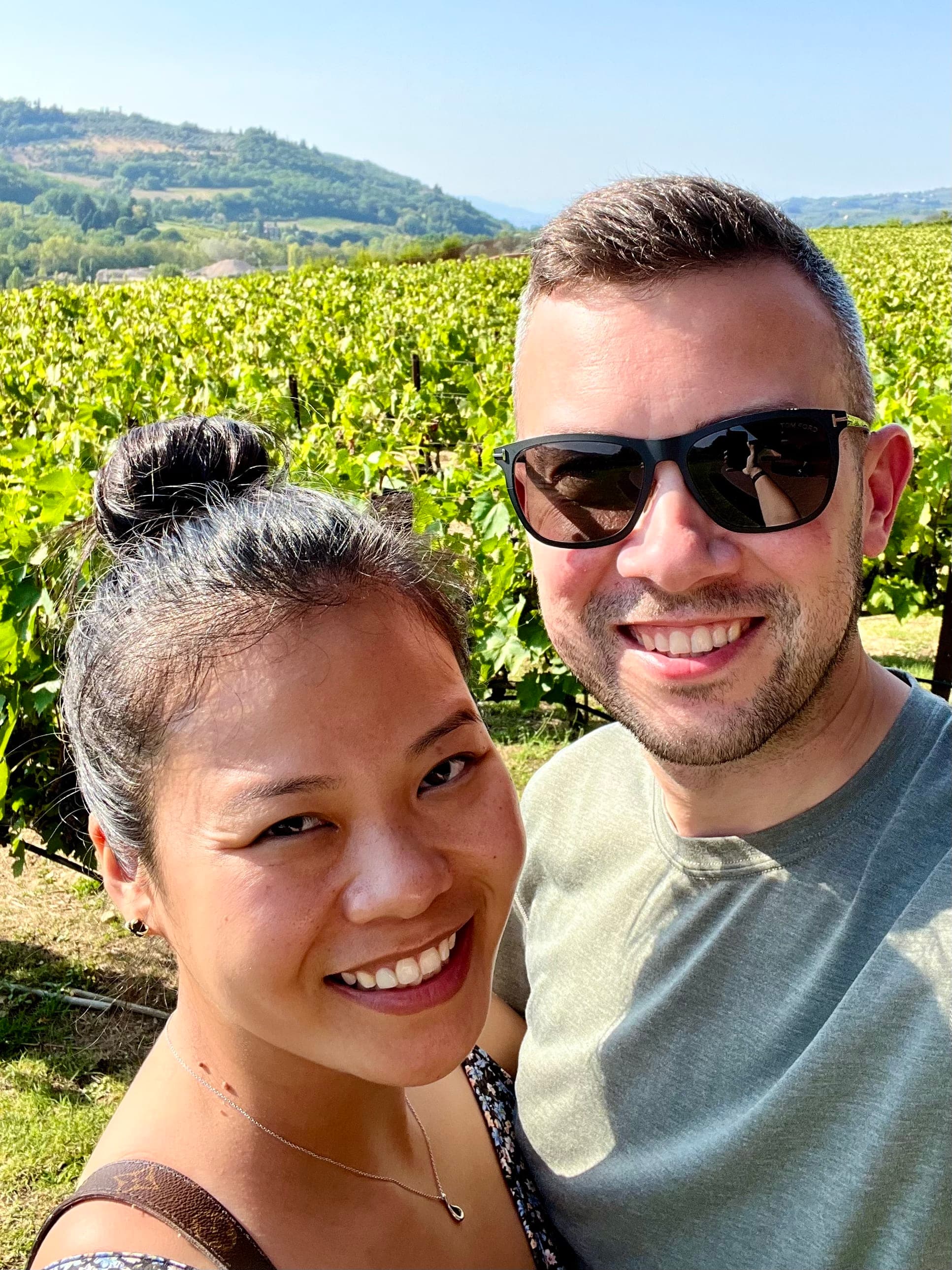 Posing for a couple photo in Tuscany