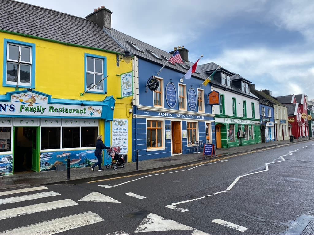 A street in Ireland lined with colorful small houses