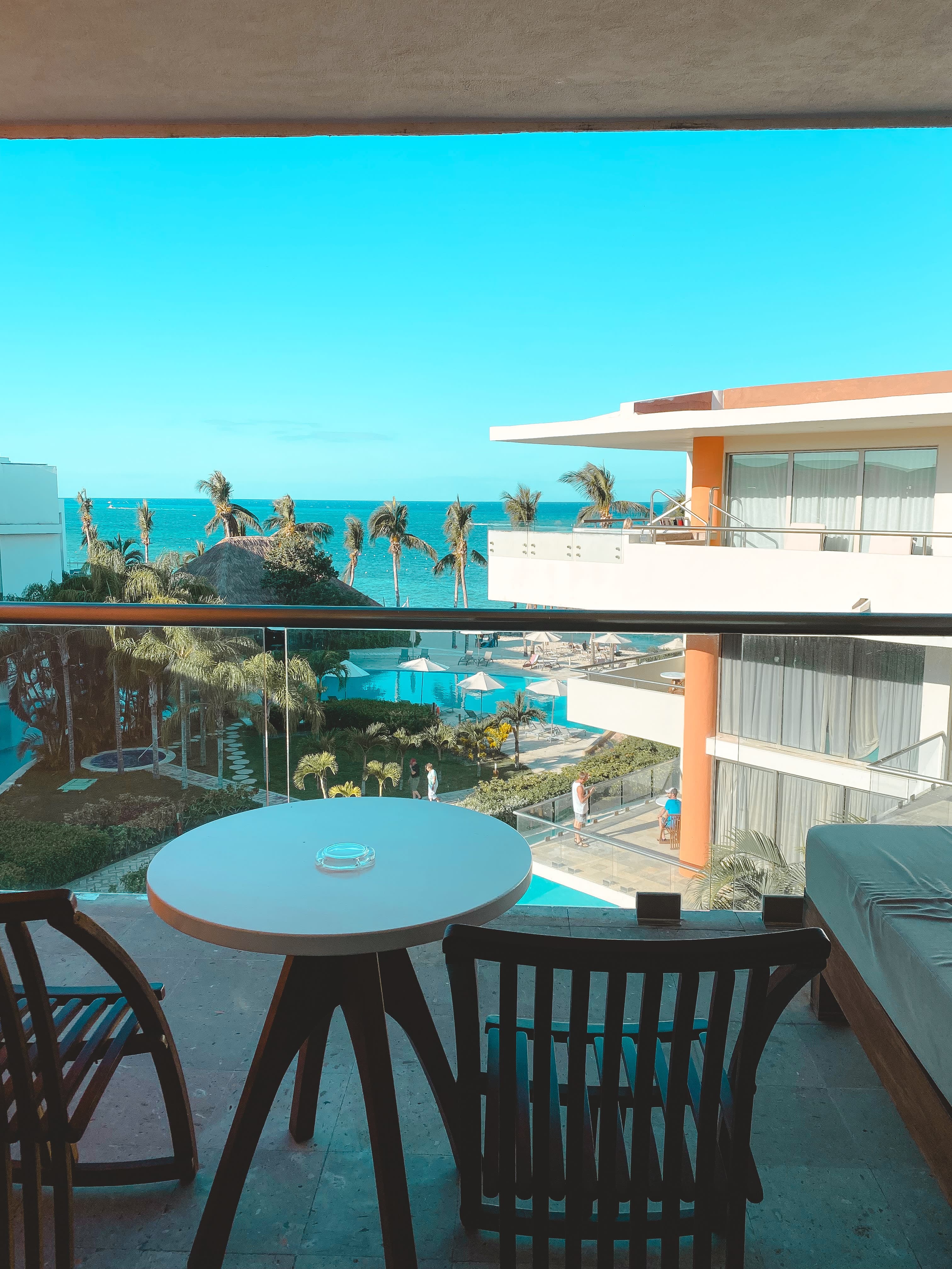 Table of chair in balcony withbeautiful sea view