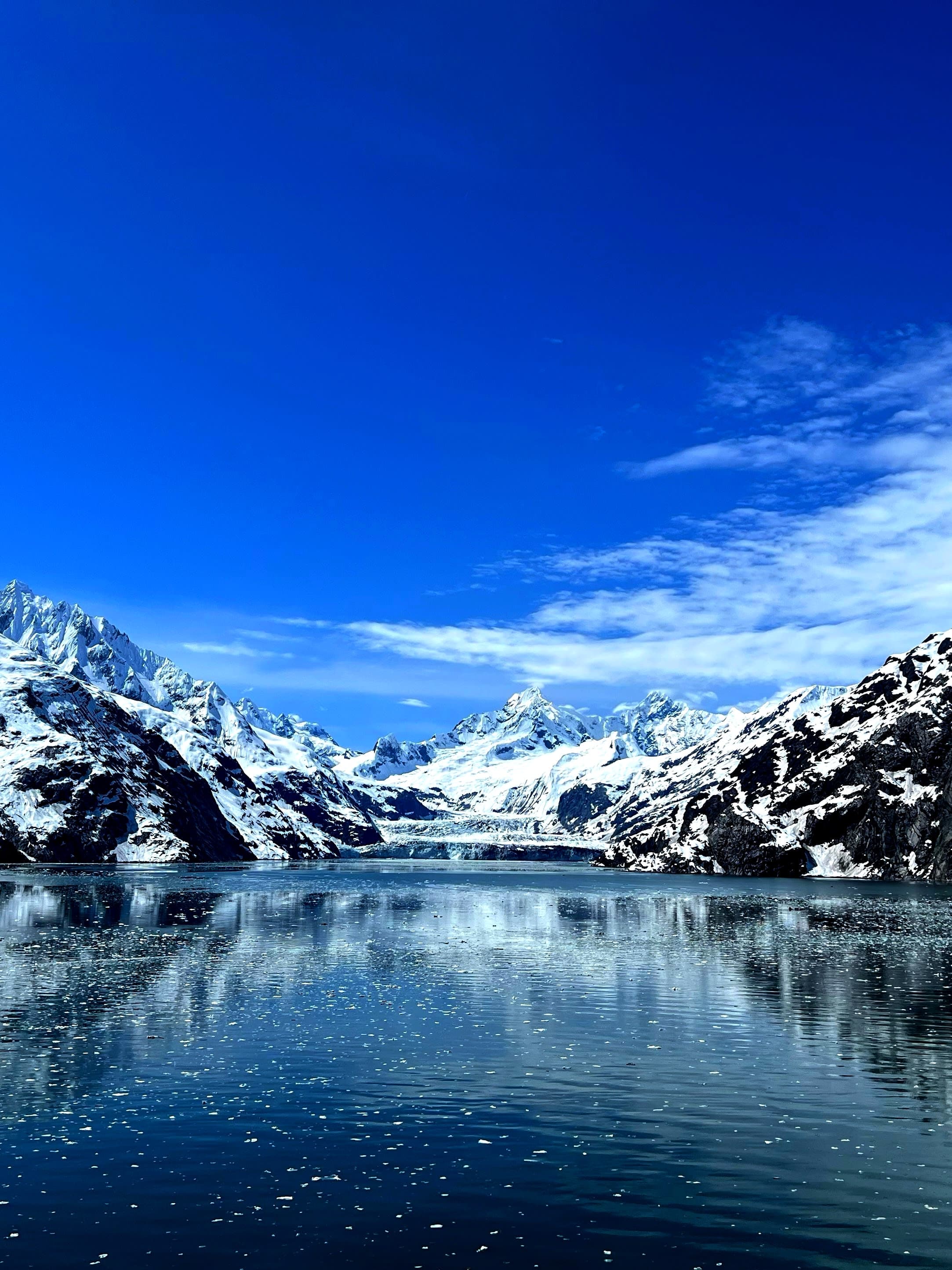 View of snow covered mountains at Glacier Bay National Park and Preserve in Alaska