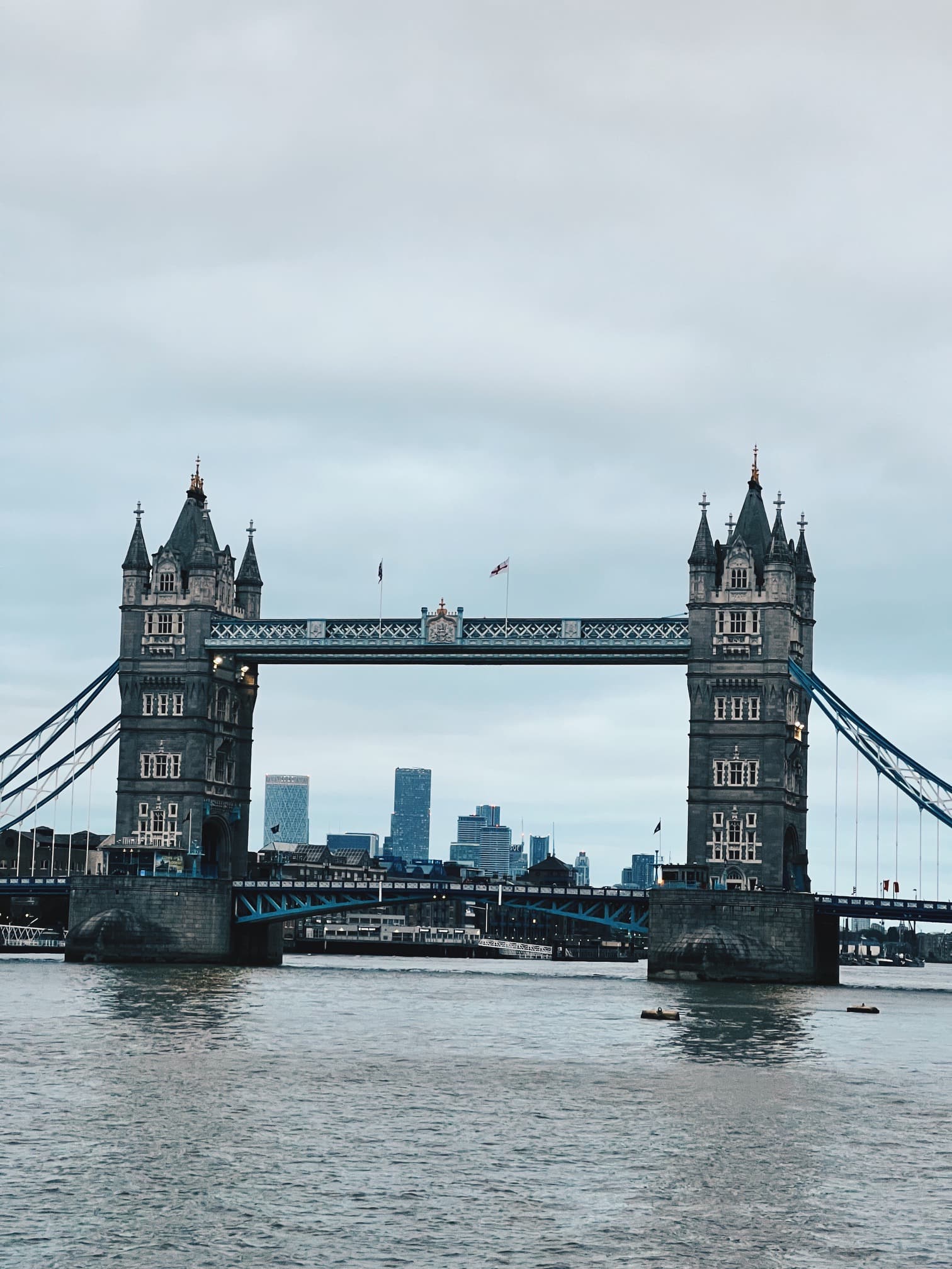 View of the London Tower Bridge on a cloudy day