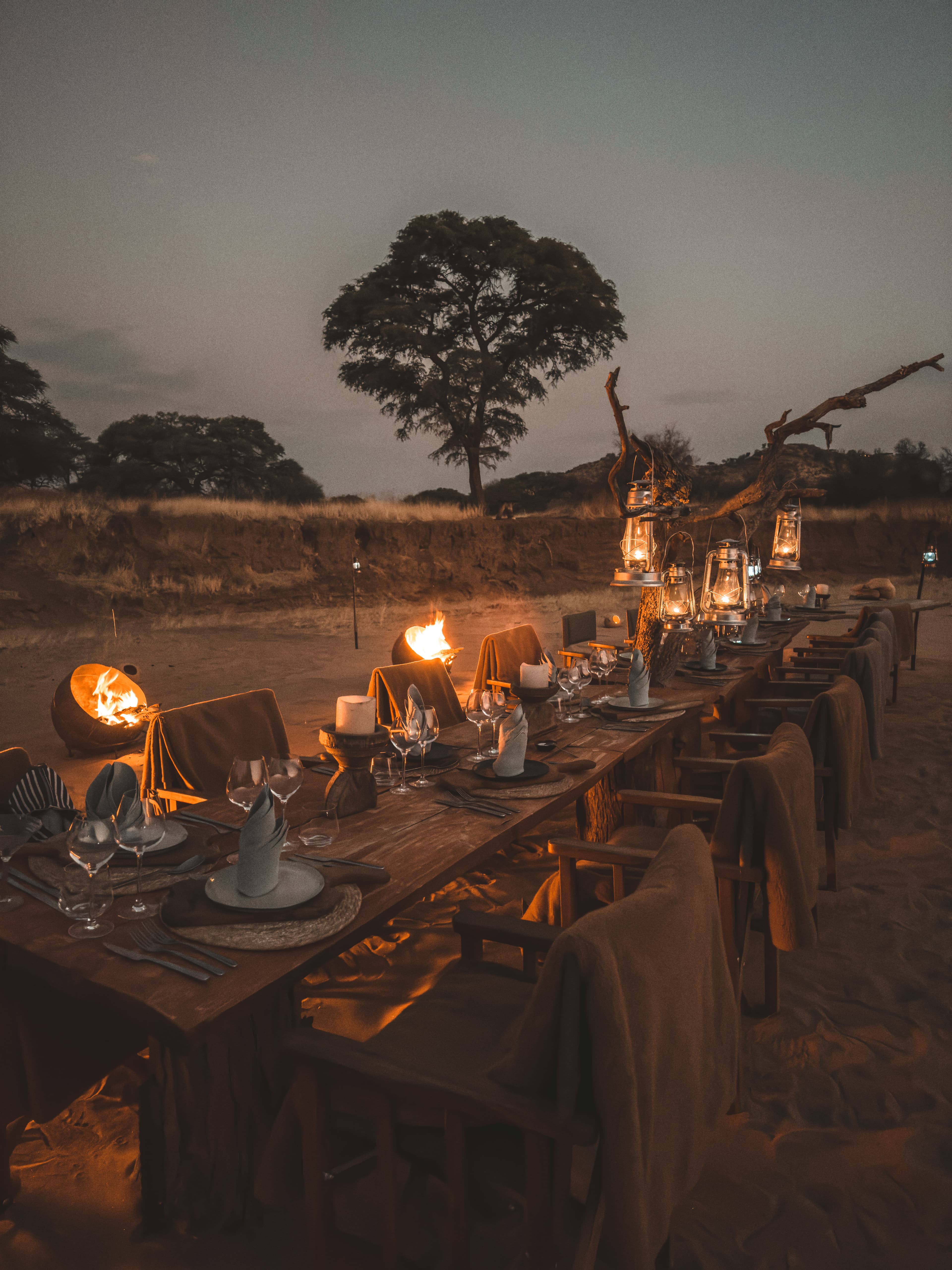 Candle light dinner outside.
