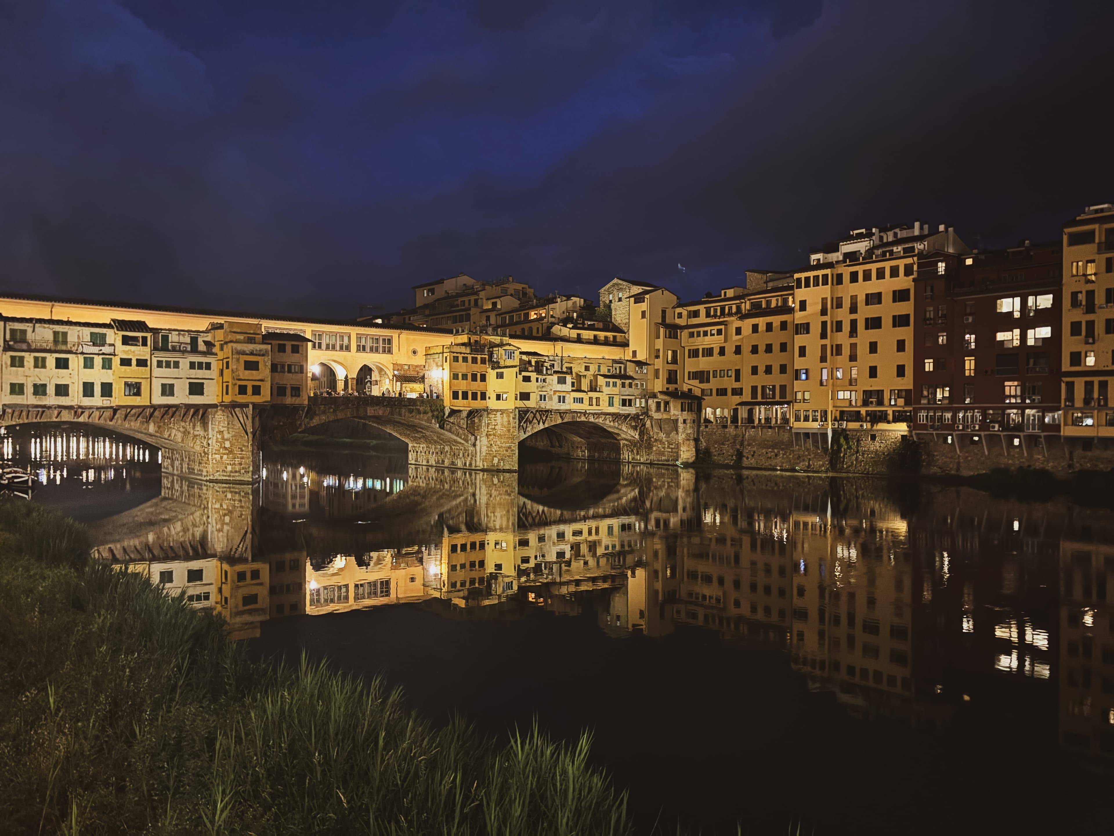 A lit up city at night.