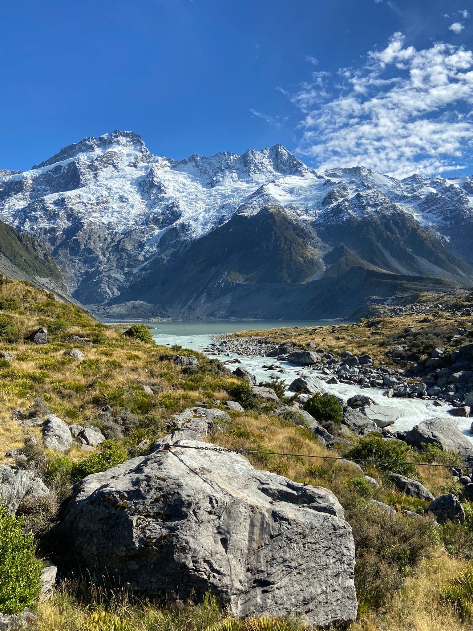 Mountains by the lake.