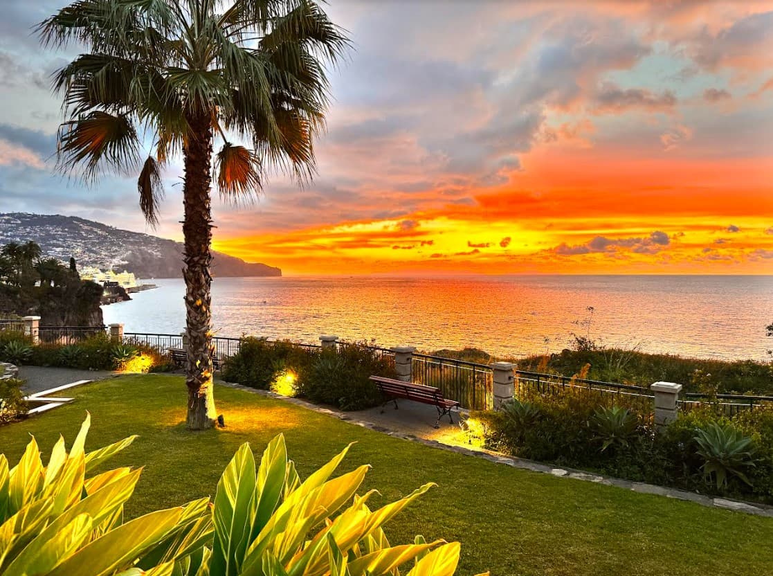 View of a bright orange sunset over the sea