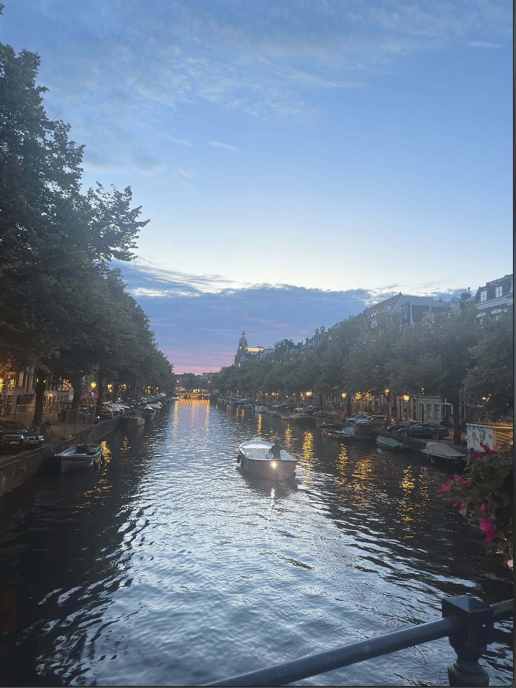 View of a canal in Amsterdam at twilight