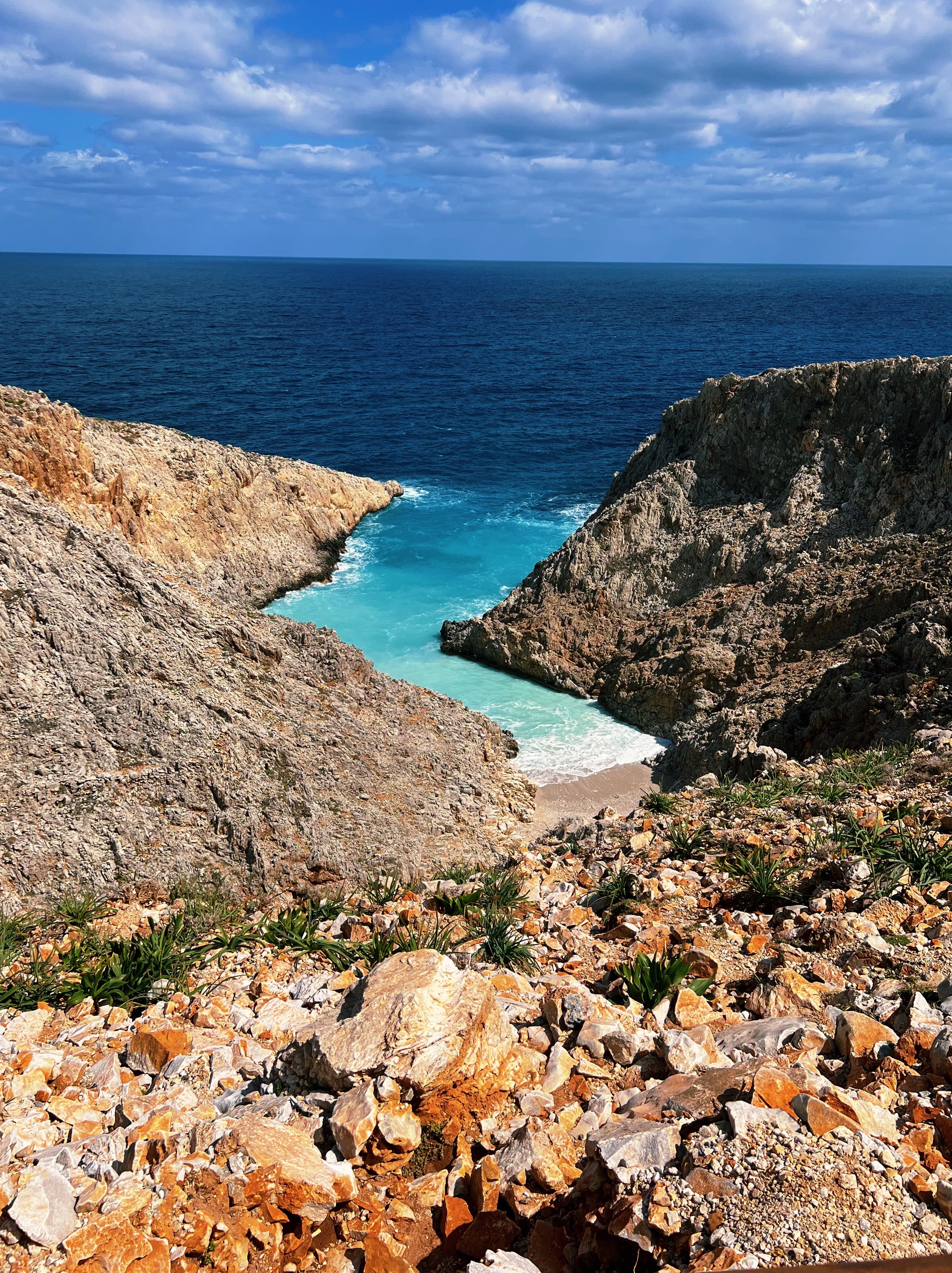 View of an ocean canyon seen from above on a sunny day