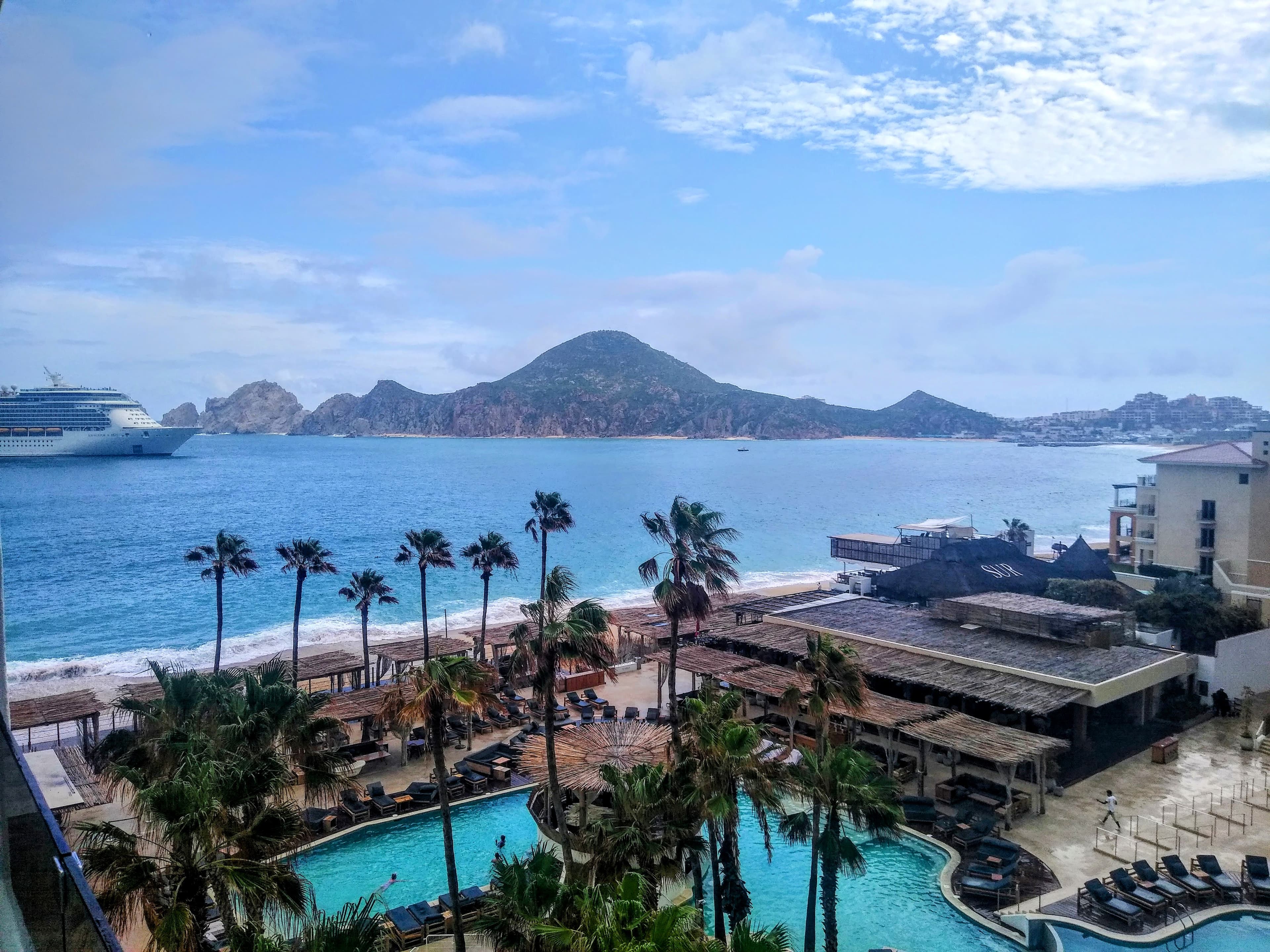 Mountain by the pool and sea.