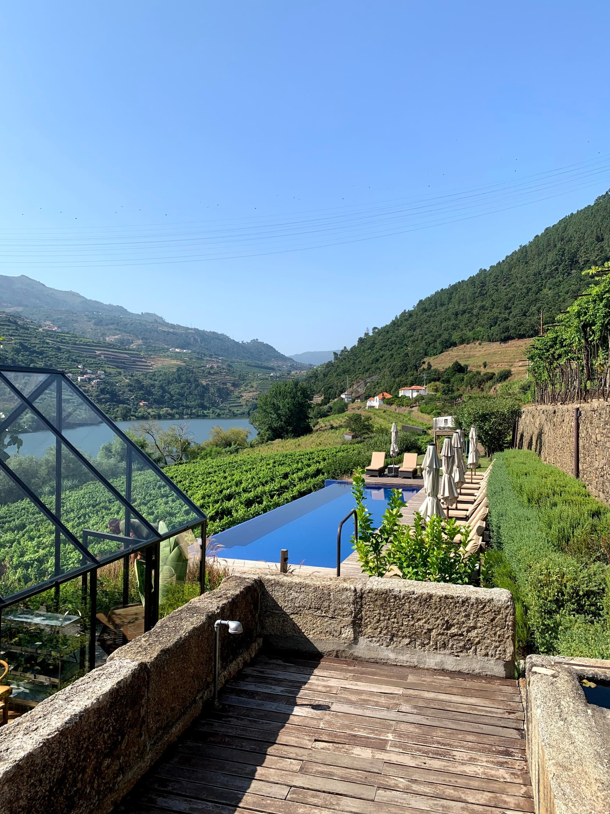 An aerial view of the Sao Bernardo Hotel pool during the daytime.