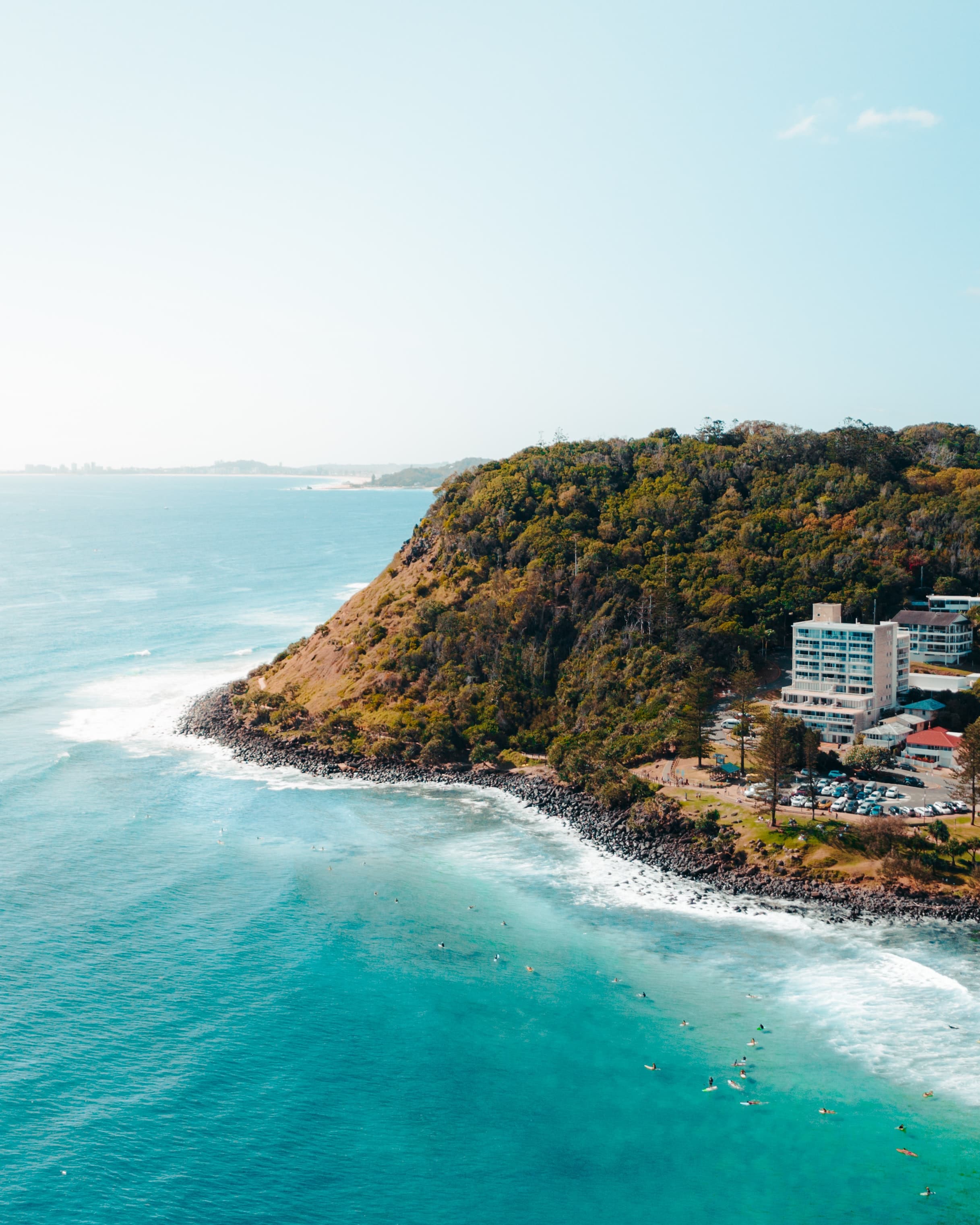 aerial view of ocean and mountainside