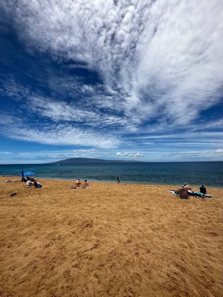 Beach with sea and blue skies in Hawaii.