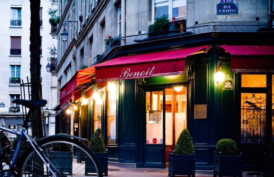 The beautiful outside view at Benoit in Paris.
