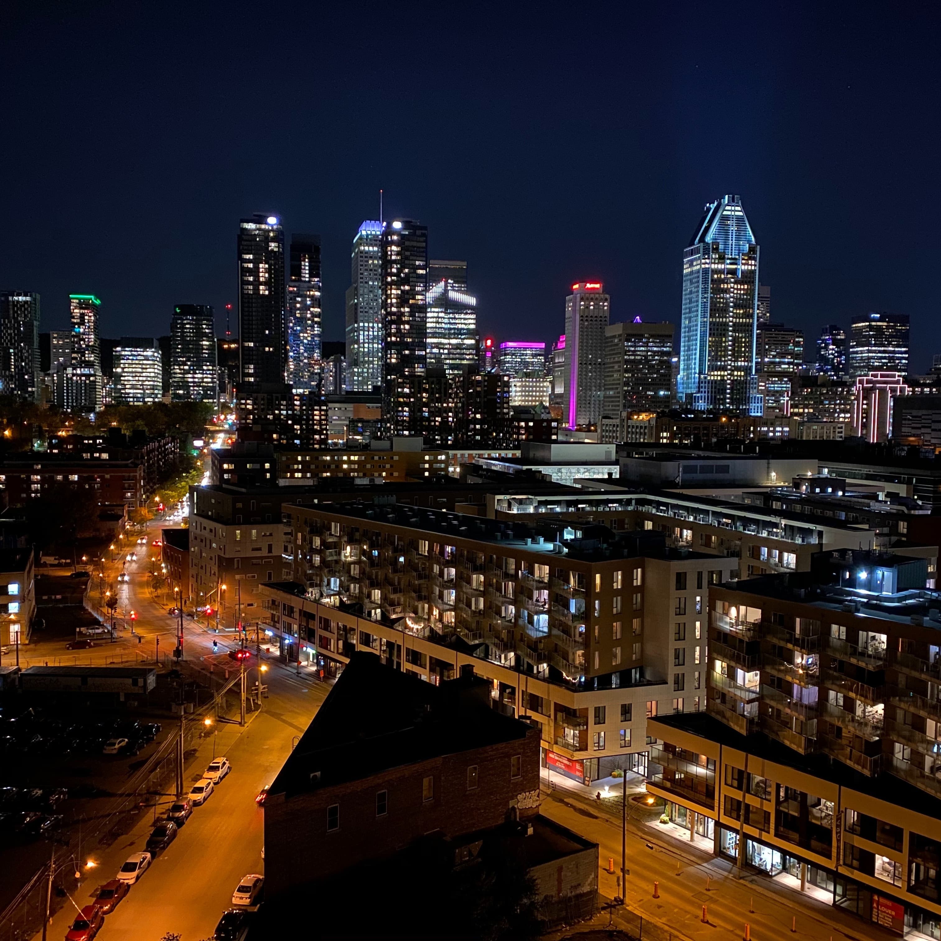 Arial view of city at night