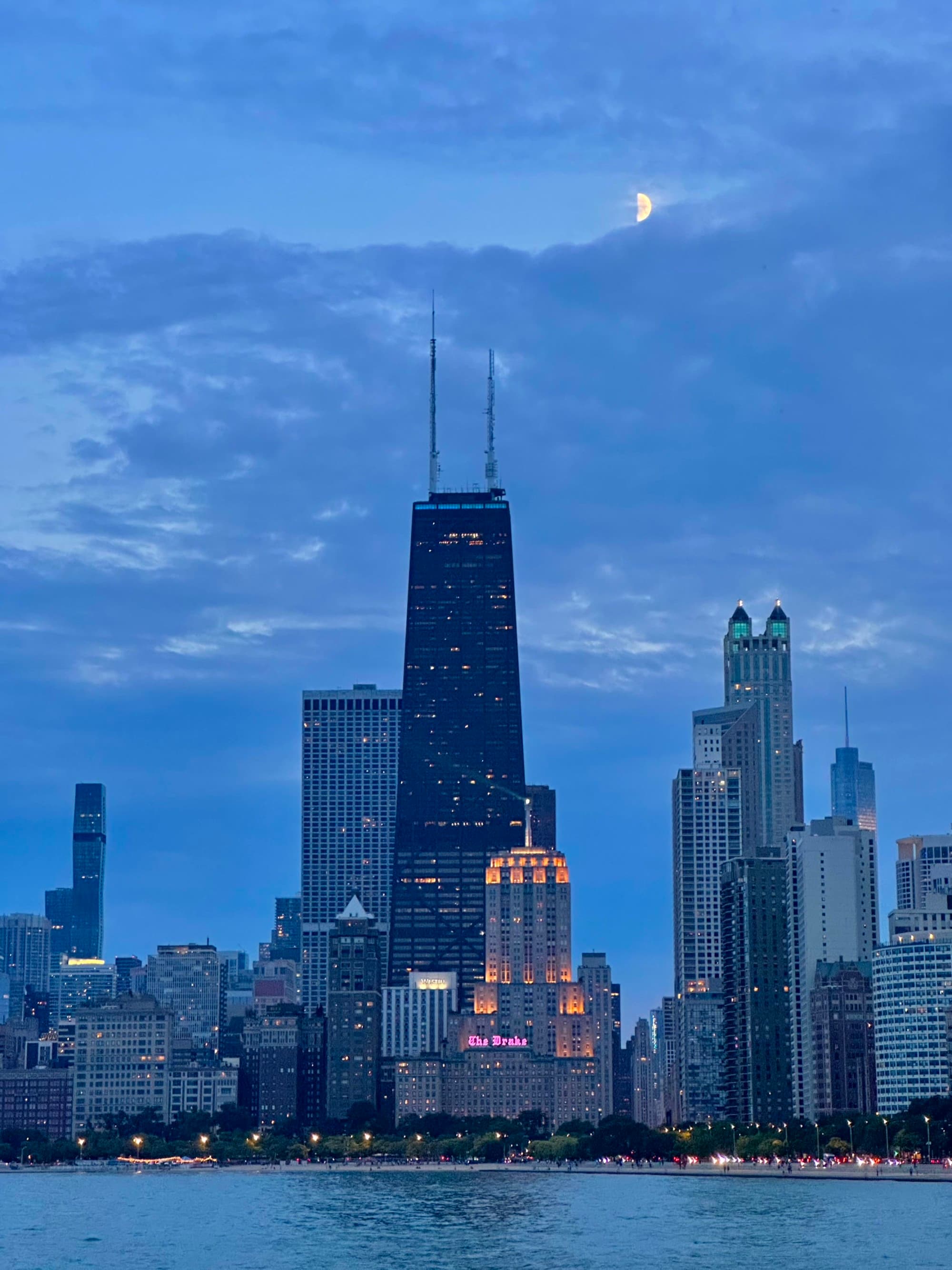 An aerial view of the skyscape with tall building in the morning.