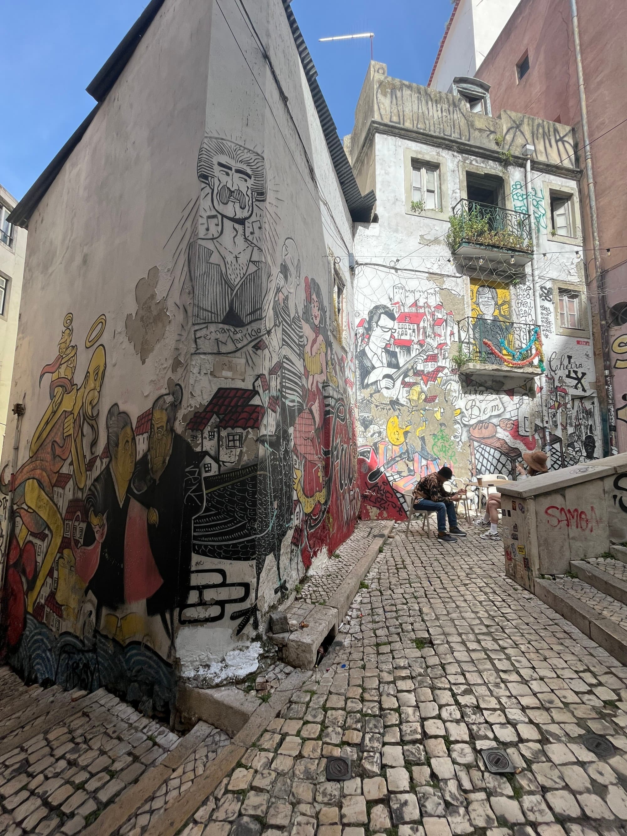 A street with painted walls.