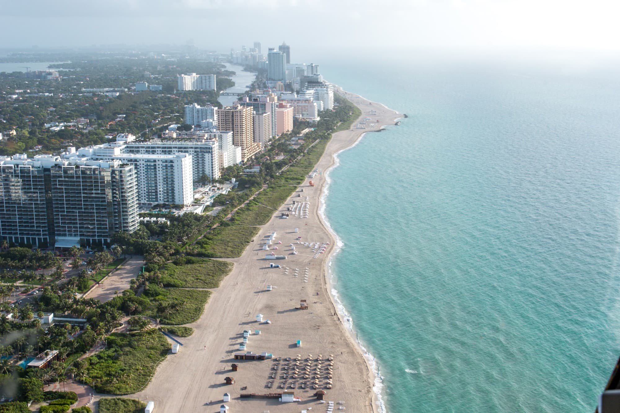 Buildings along the coast in Miami on a sunny day.