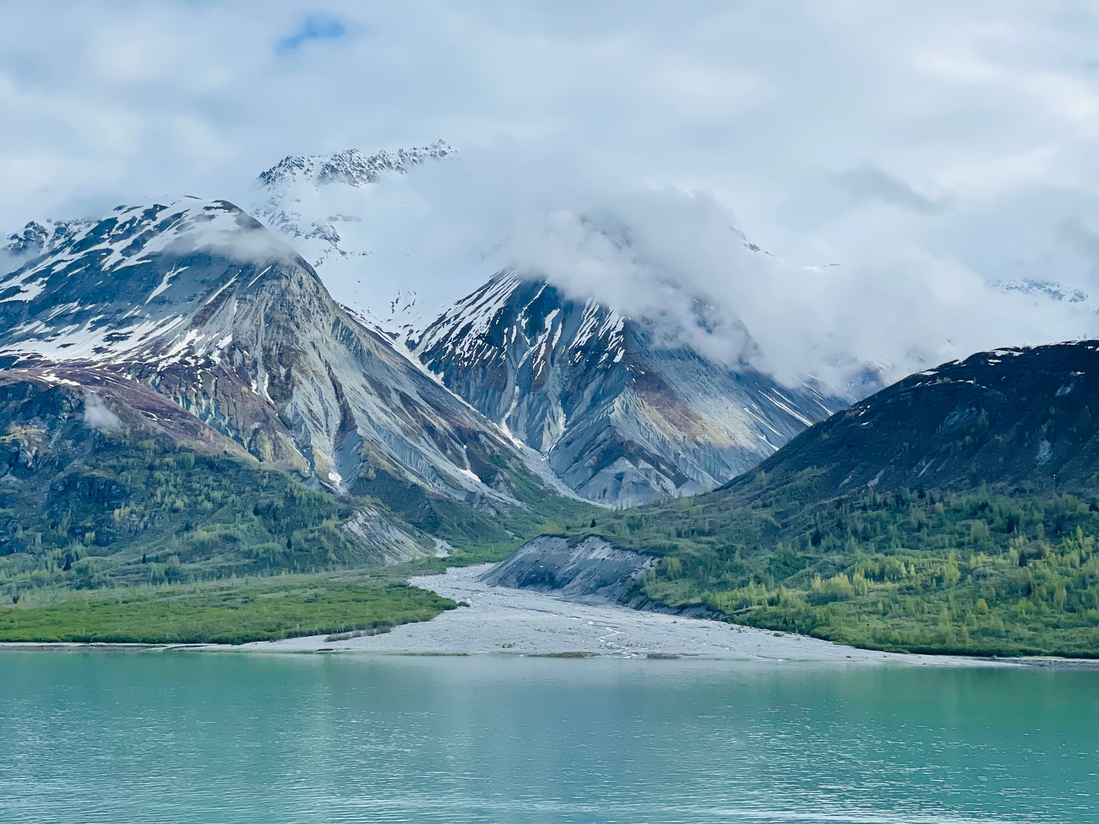 lake and mountains covered with snow