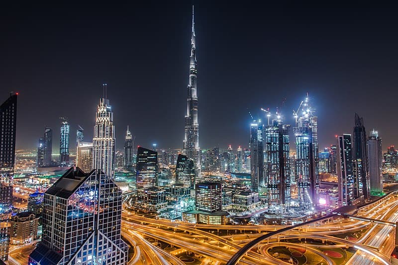 Dubai skylines at night view city