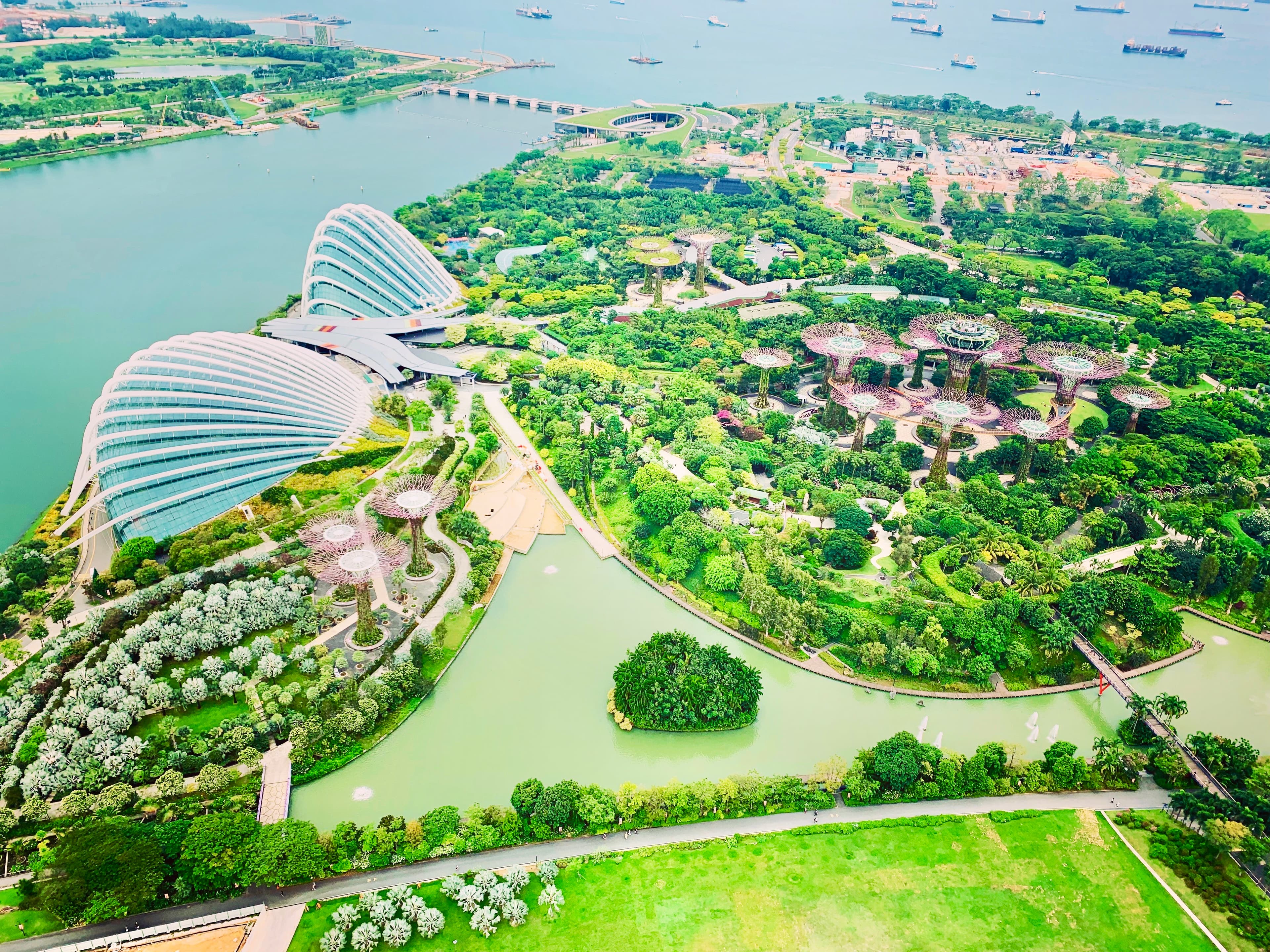 Aerial view of a resort on the water