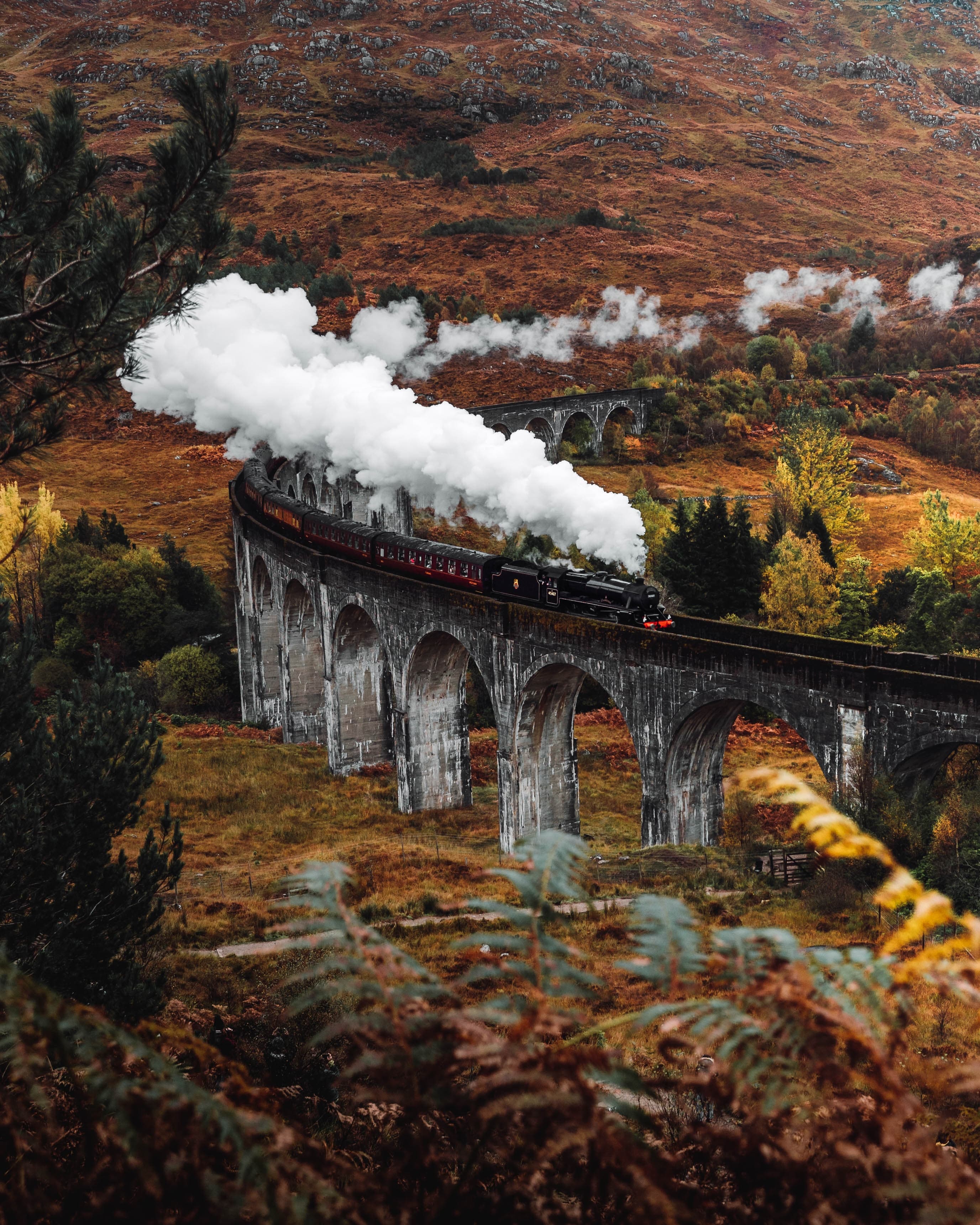 Arial shot of black train during day time.