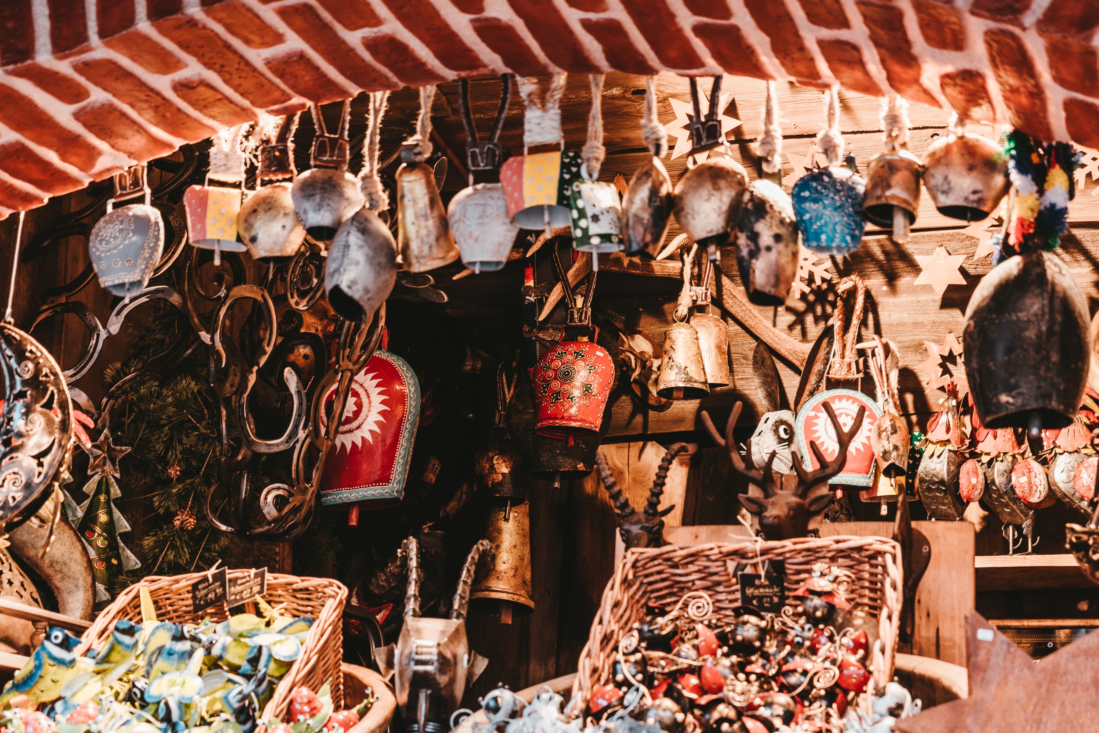 Market with Christmas decorations in Salzburg, Austria.