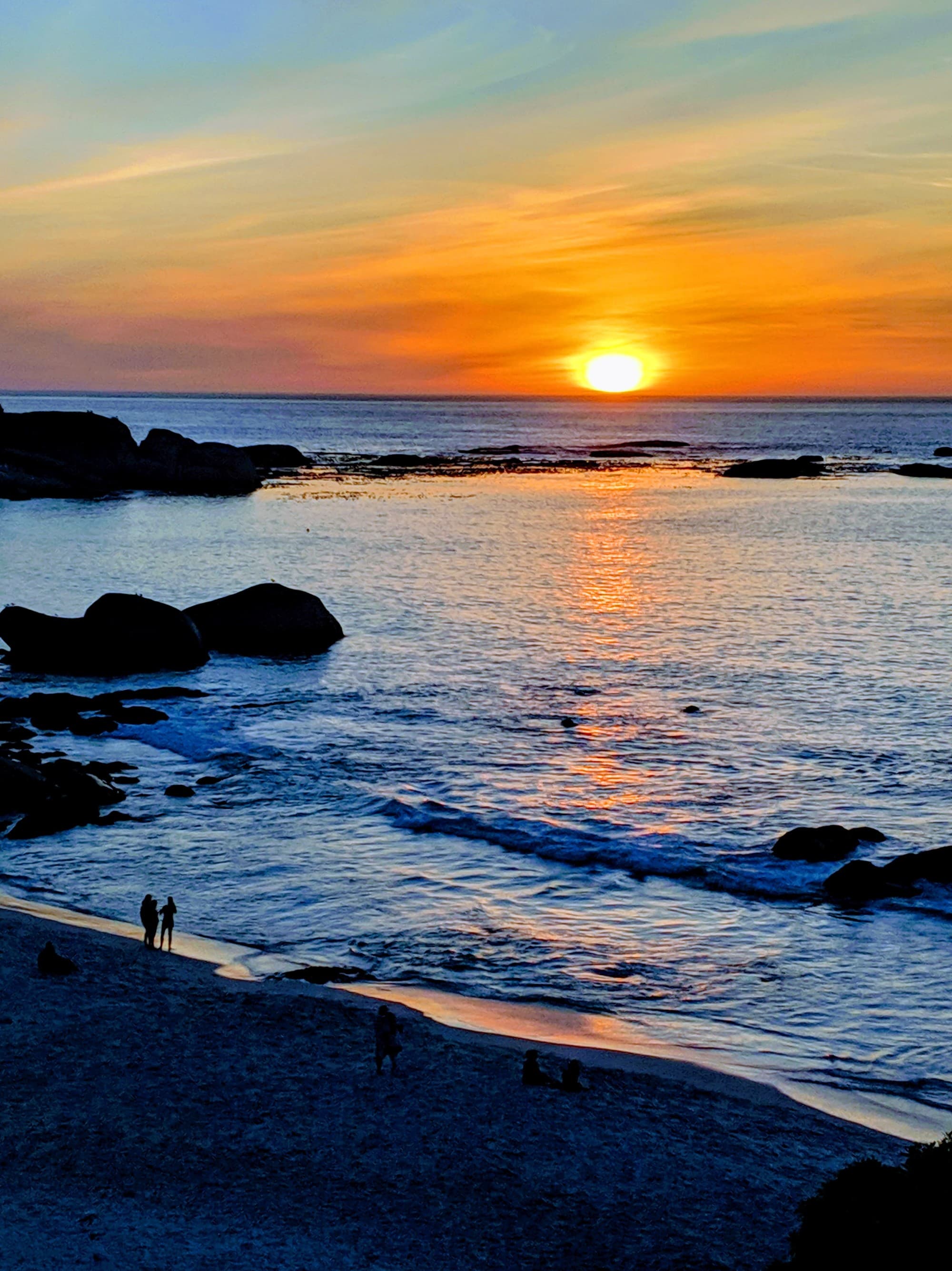 A picture of a beach during a sunset.