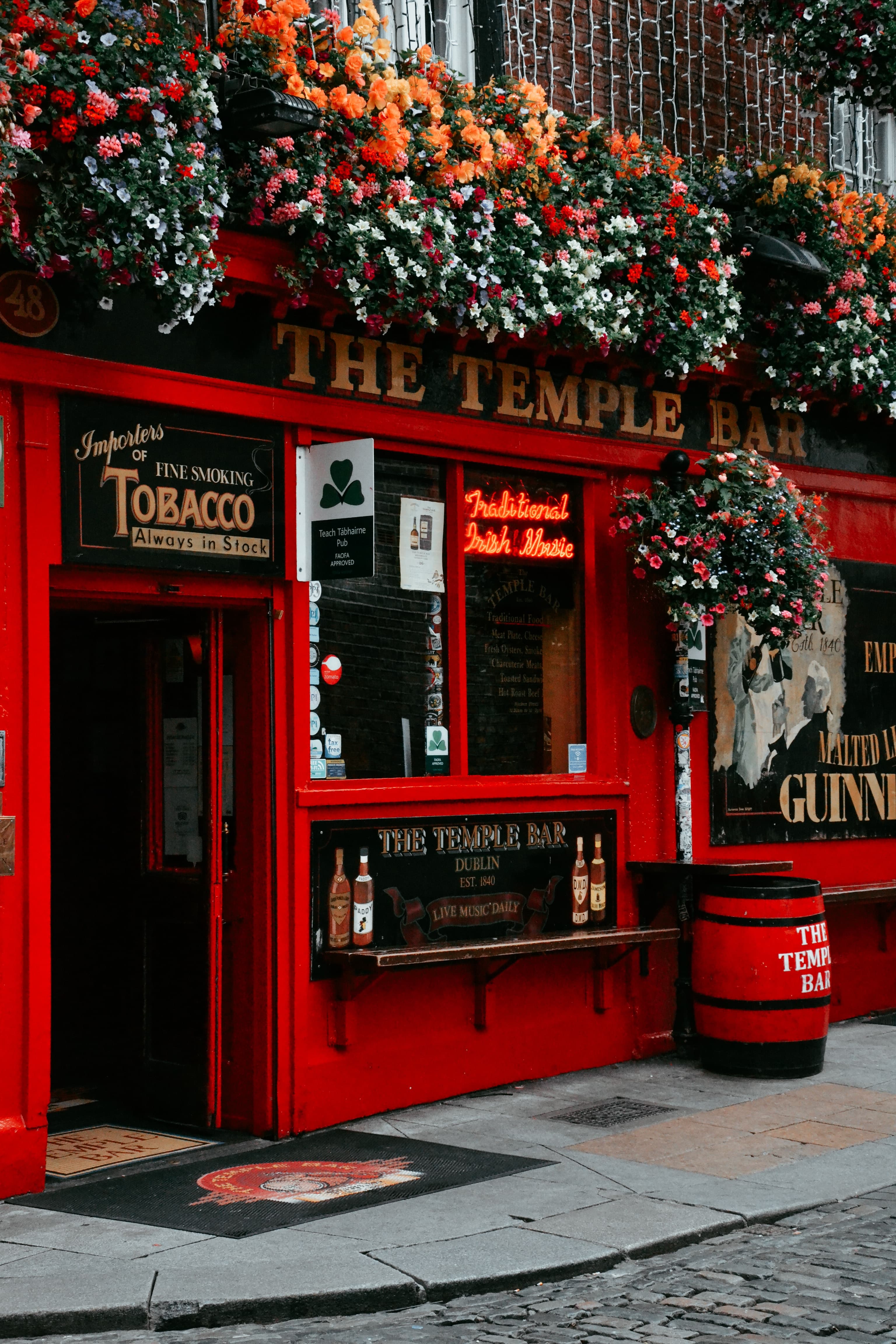 Red Guiness Temple Bar in Ireland.