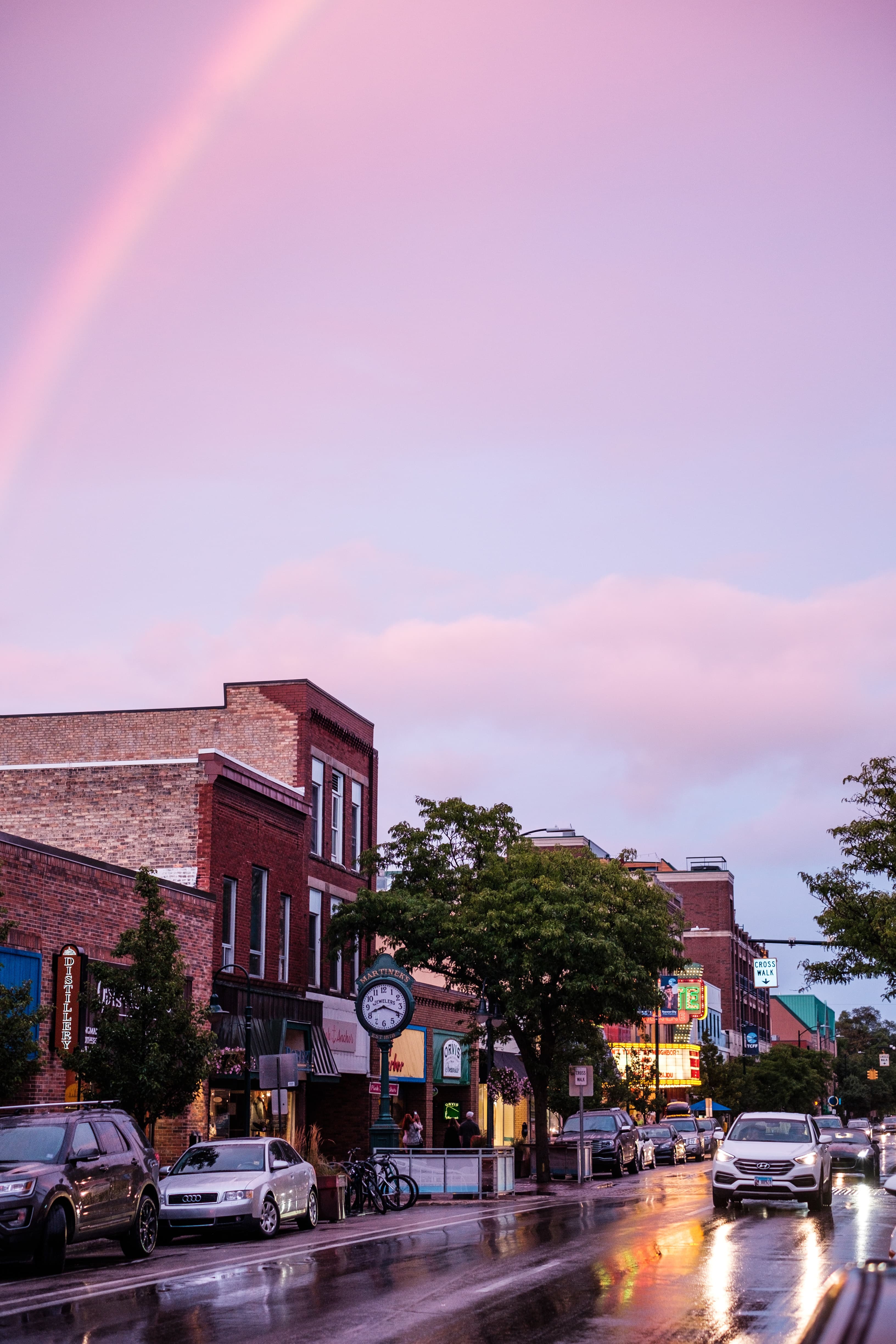 City at night in Traverse City, Michigan.