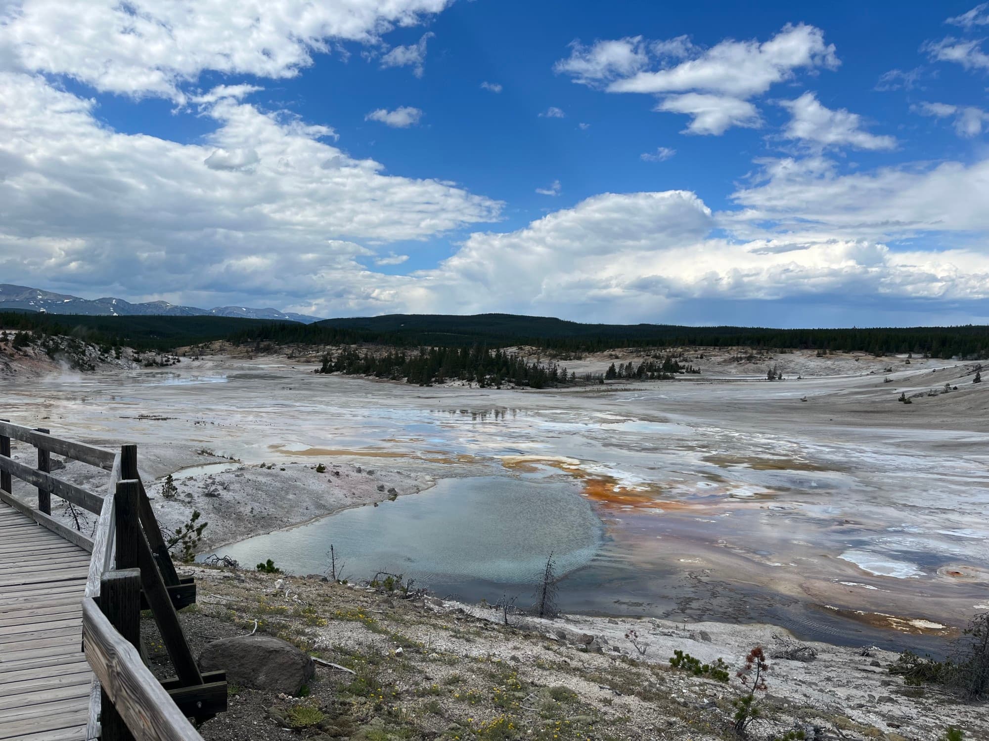 An aerial view of the Norris Geyser basin photographed during daytime hours.