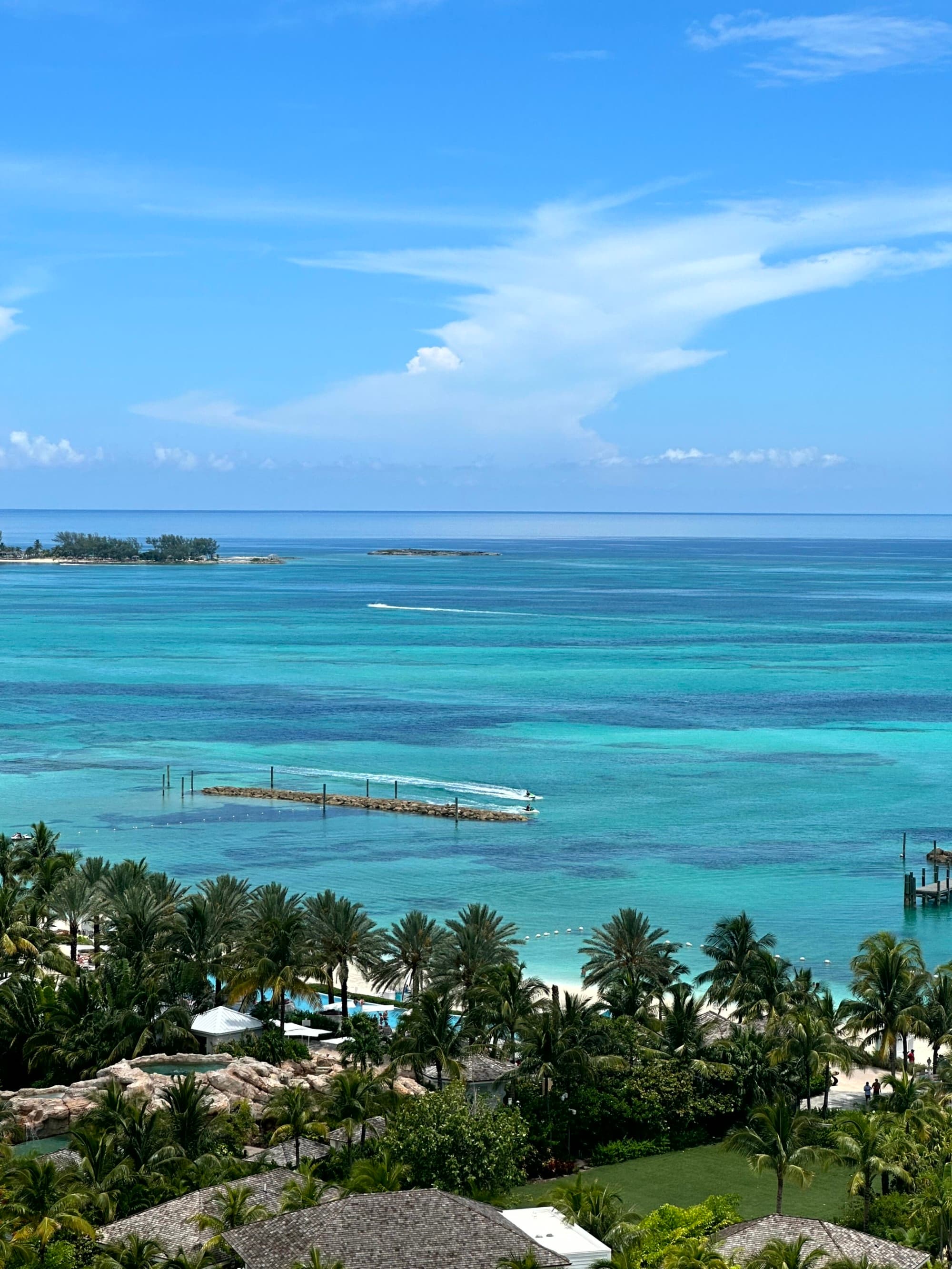 An aerial view of the sea near the Island during the daytime