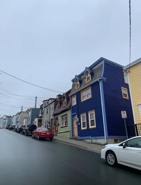 Street view of colorful houses at St. John's Downtown, Newfoundland.