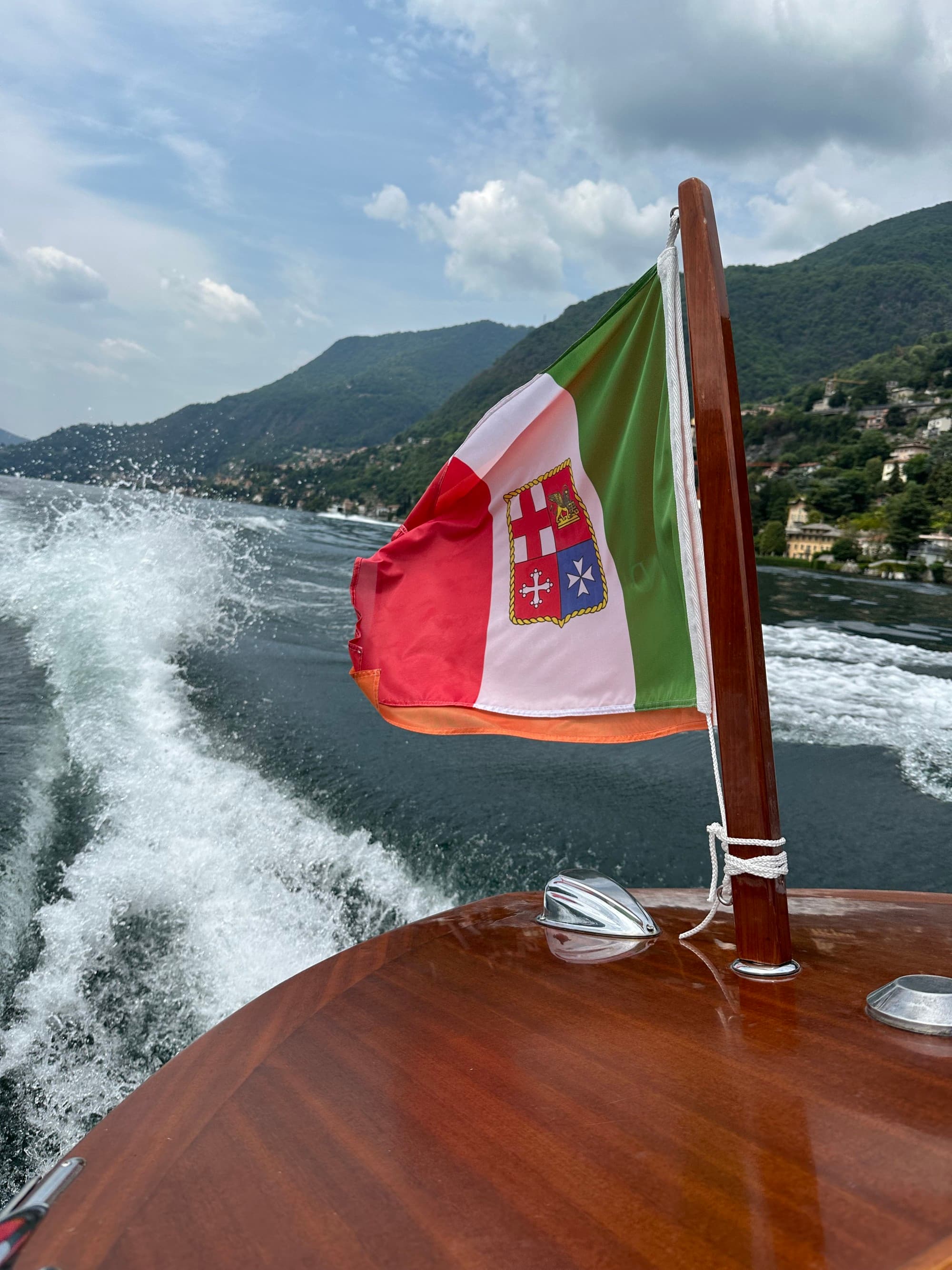flag on a boat waves in the wind