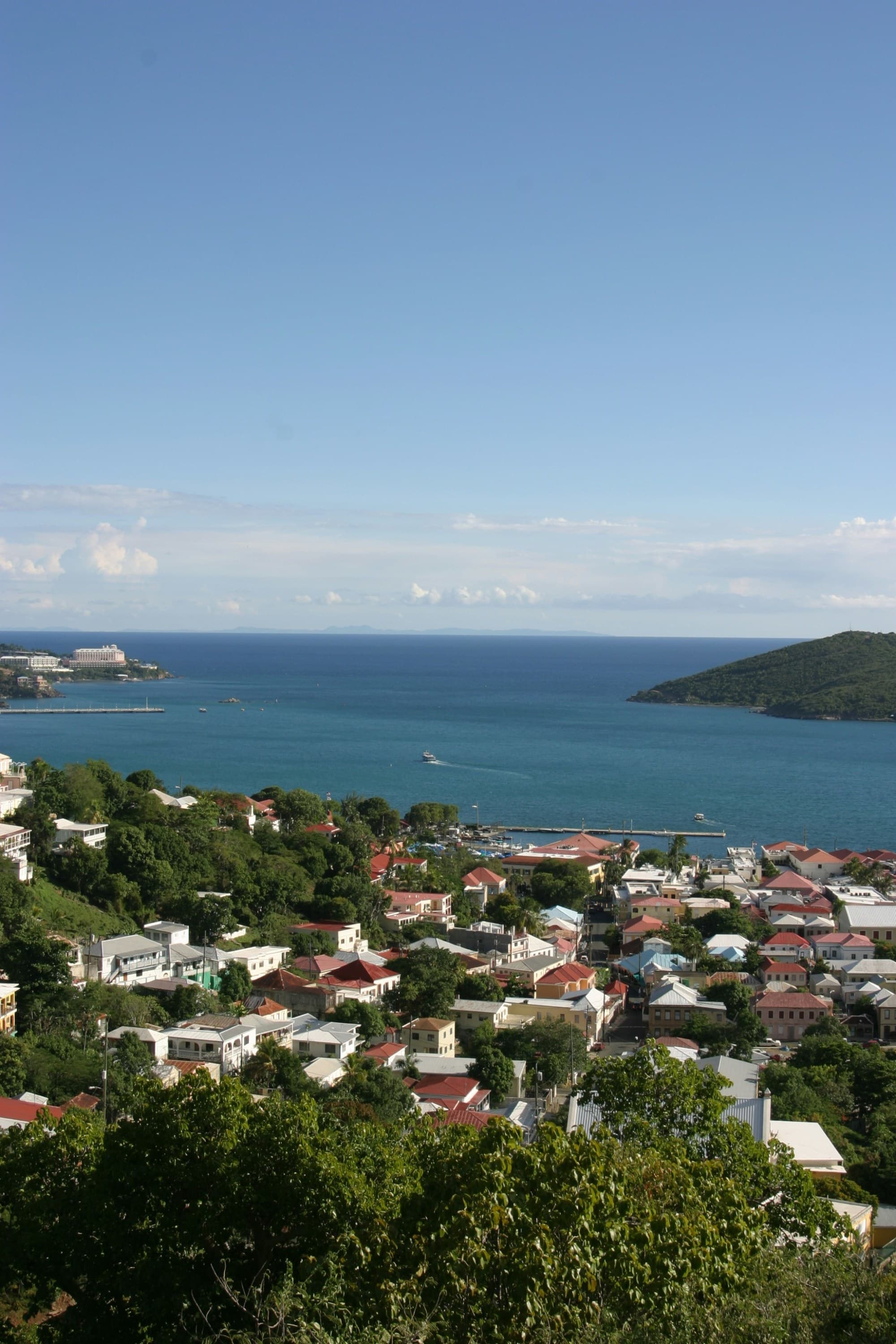 Hilltop view of Charlotte Amalie town and harbor, St. Thomas.