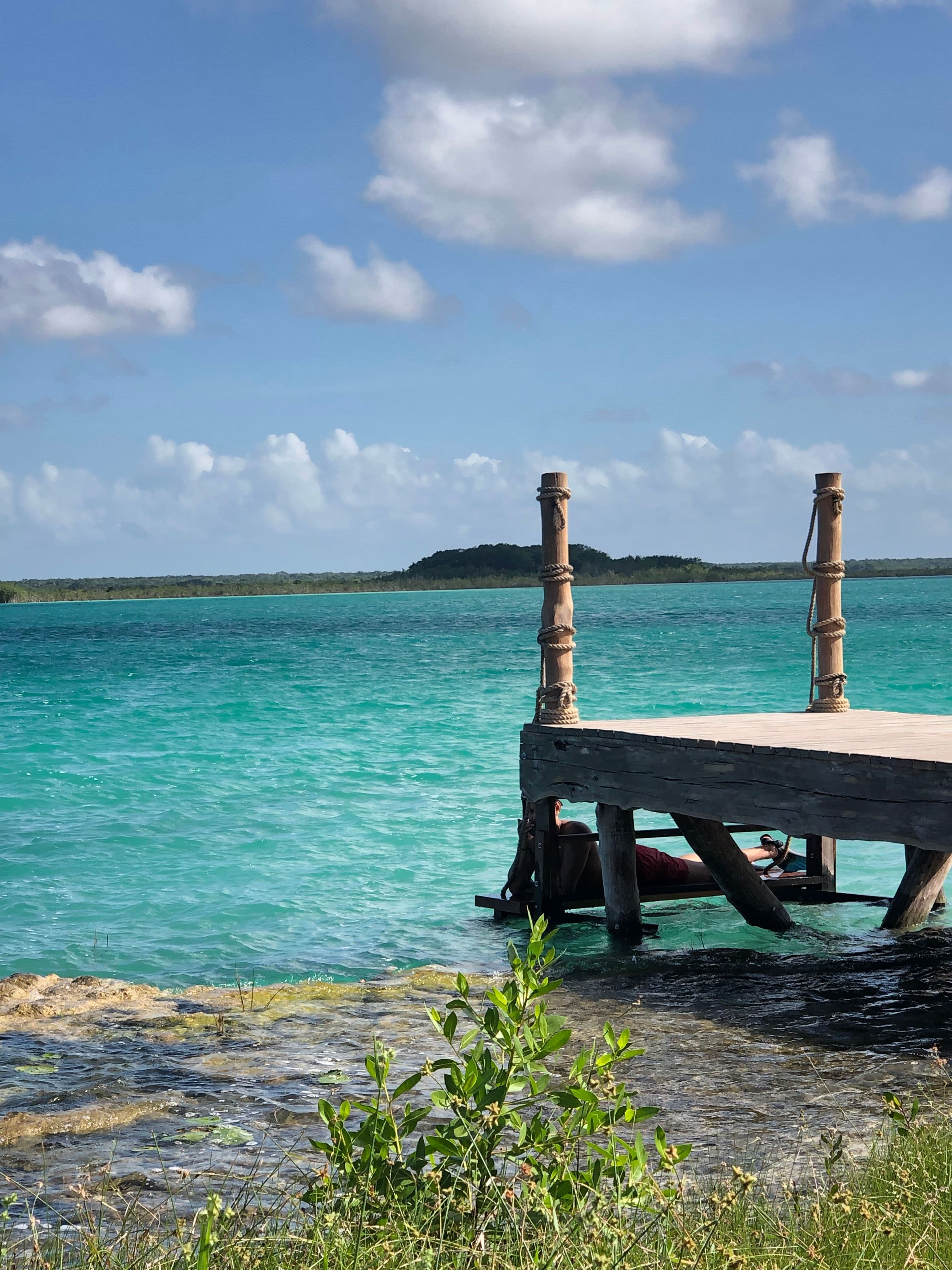 Bacalar lagoon with a dock.