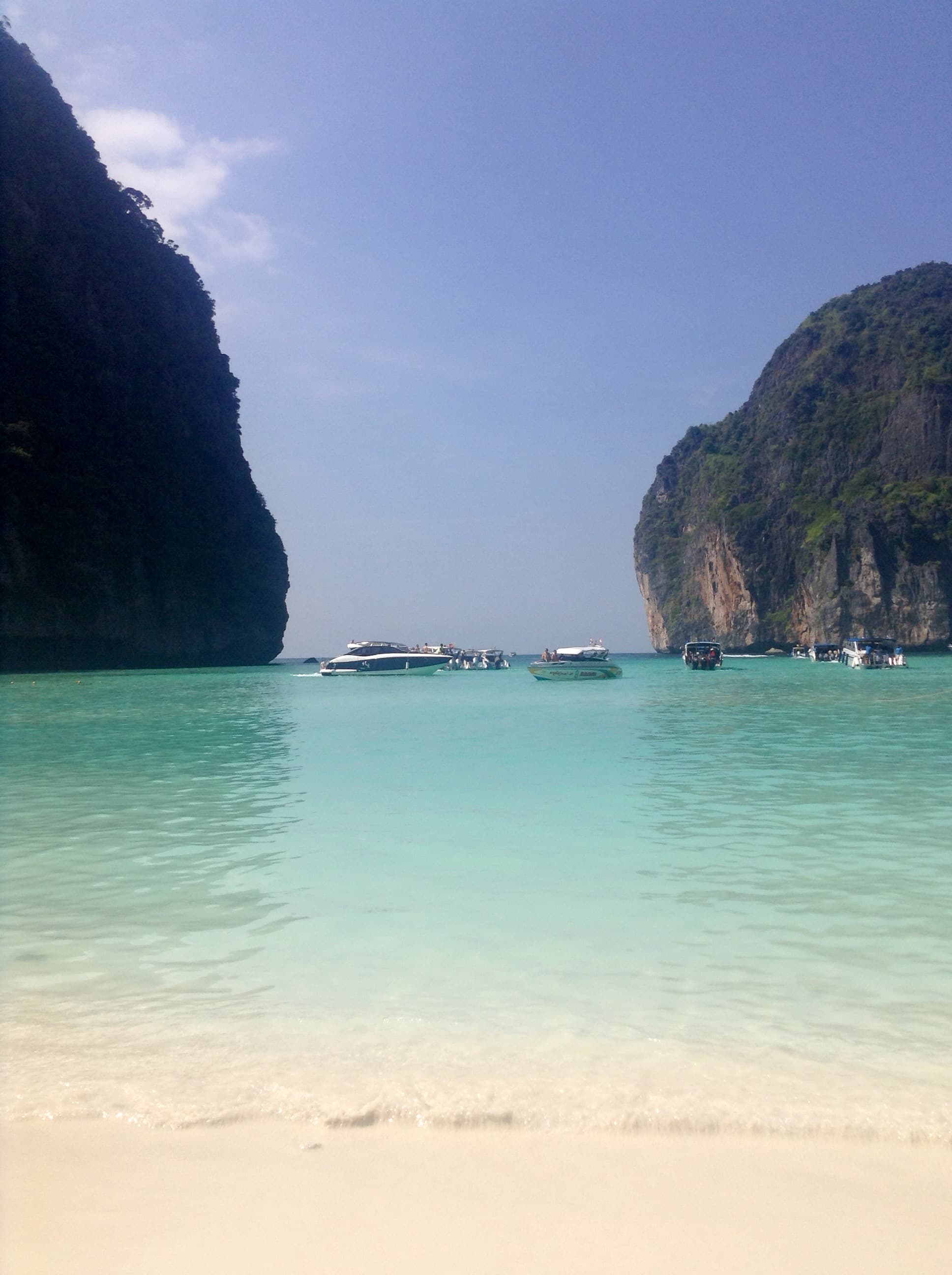 View of the ocean and rock formations.
