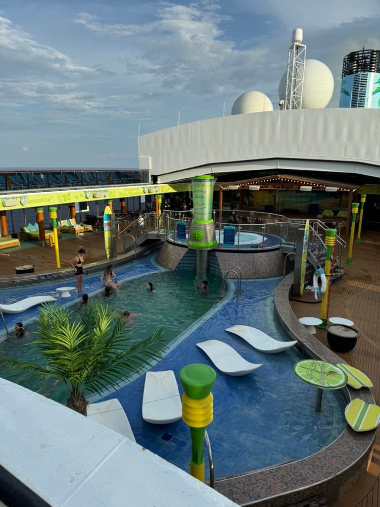 A pool area on the deck of a ship