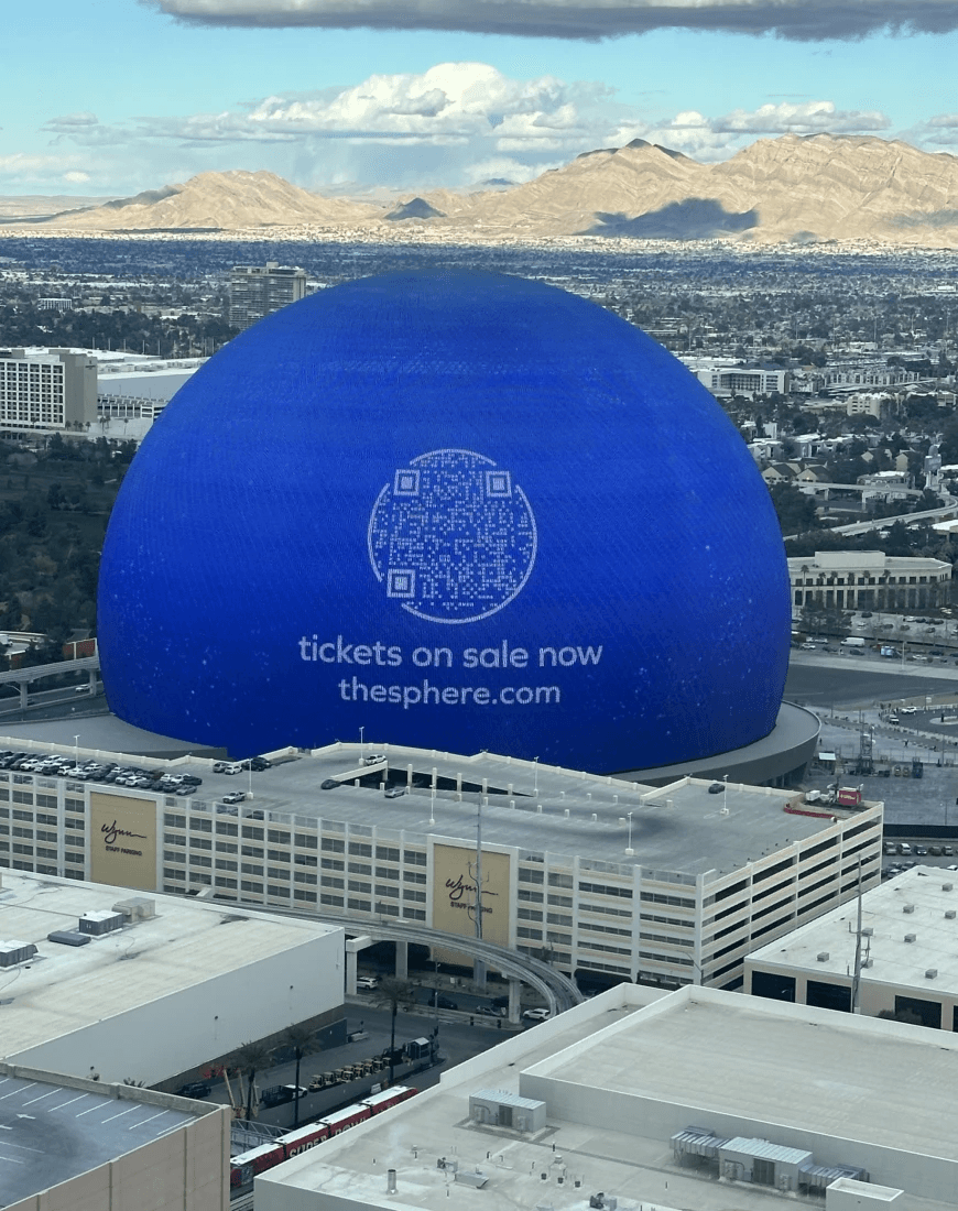 The blue exterior of the Sphere concert venue in Las Vegas
