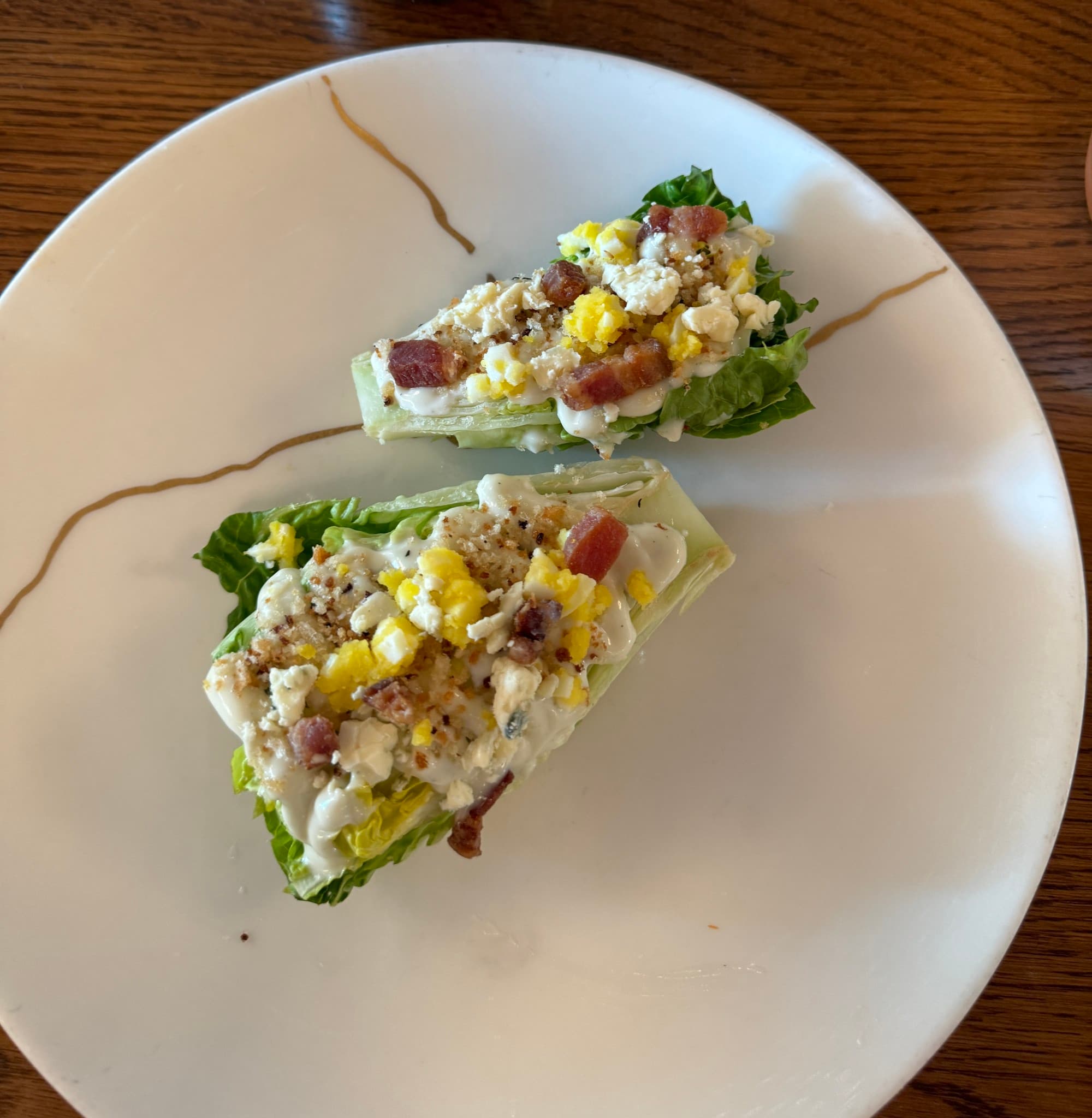 A creatively designed wedge salad from The Wake restaurant.