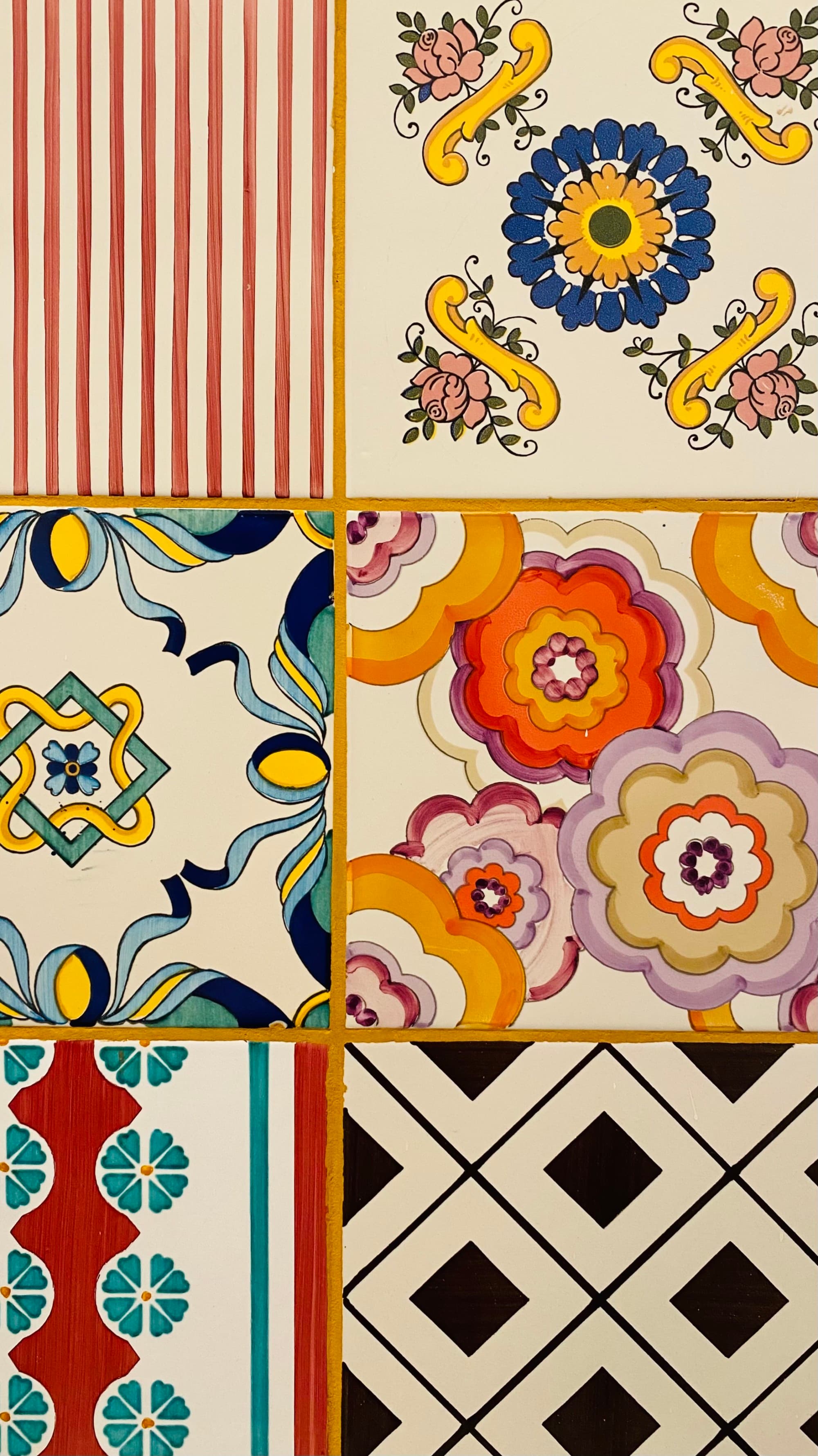 A close-up view of colorful tiles