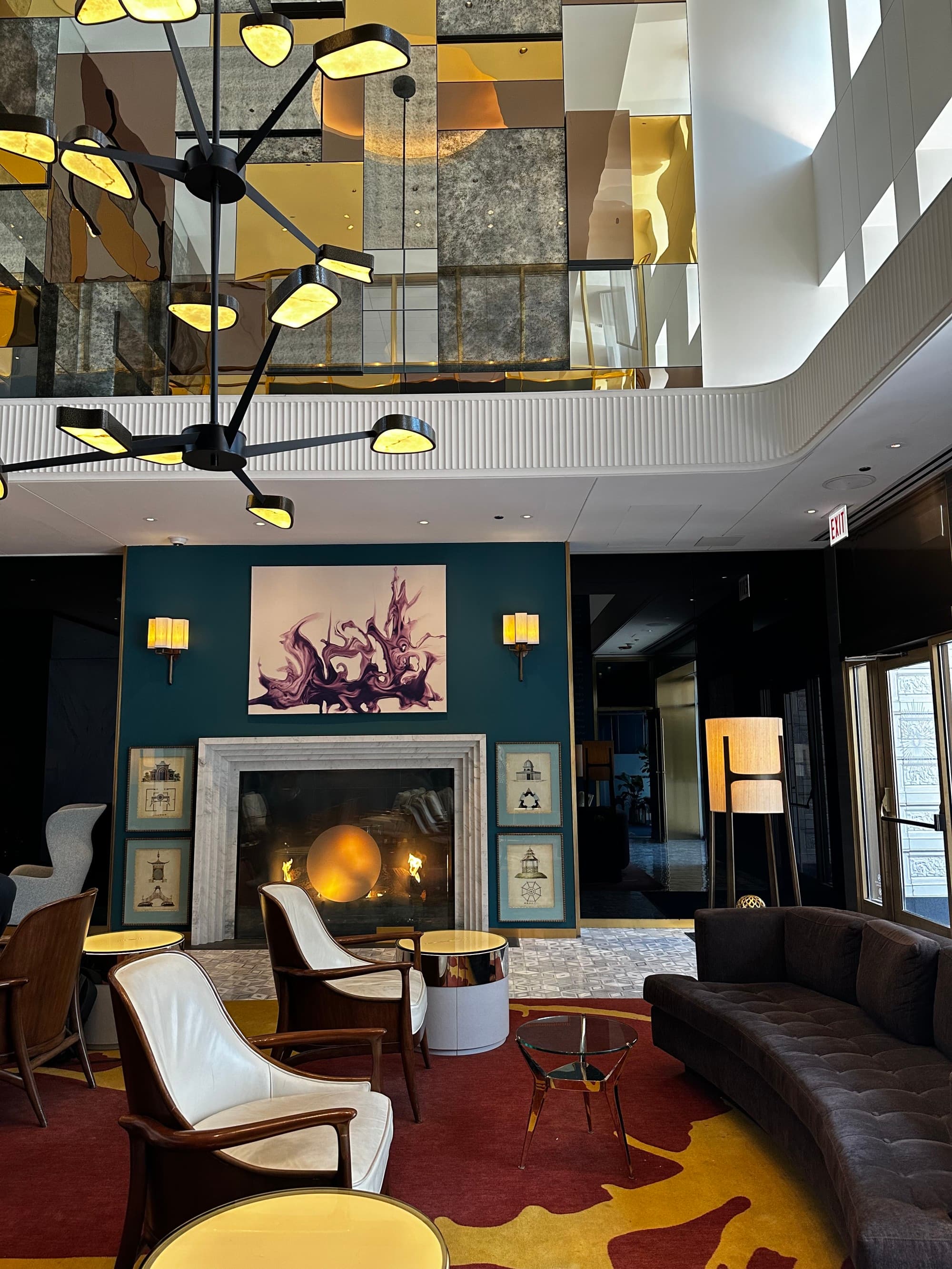 A seating area in a hotel lobby