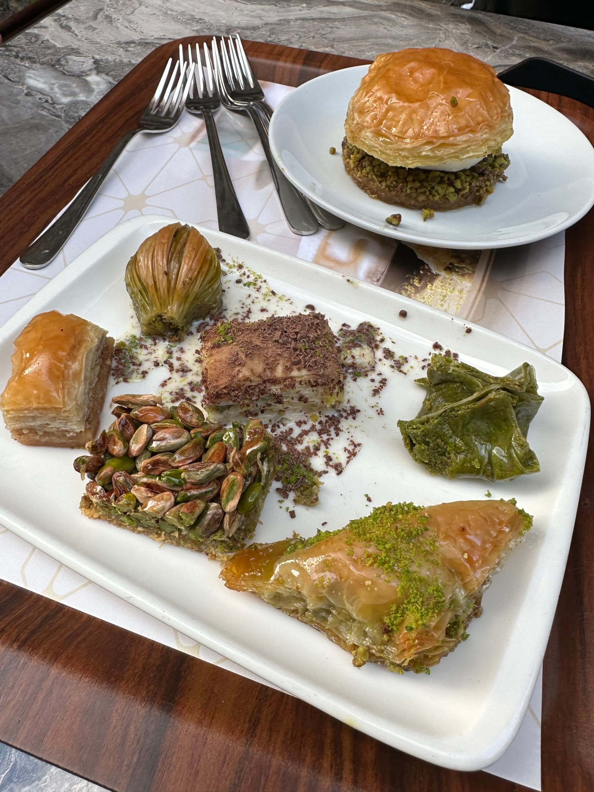 A tray with two plates of food