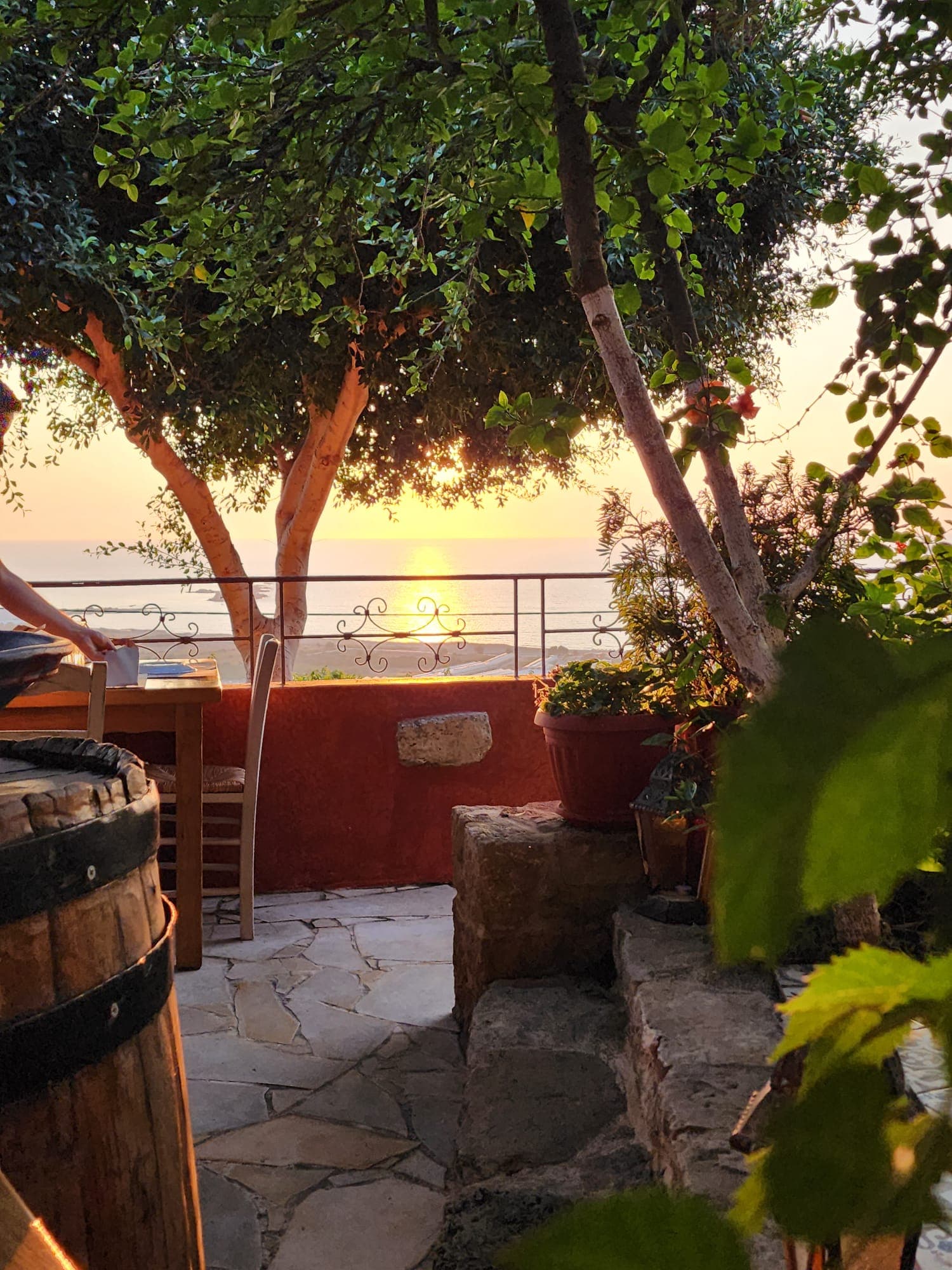 Sunset view from an outside seating area