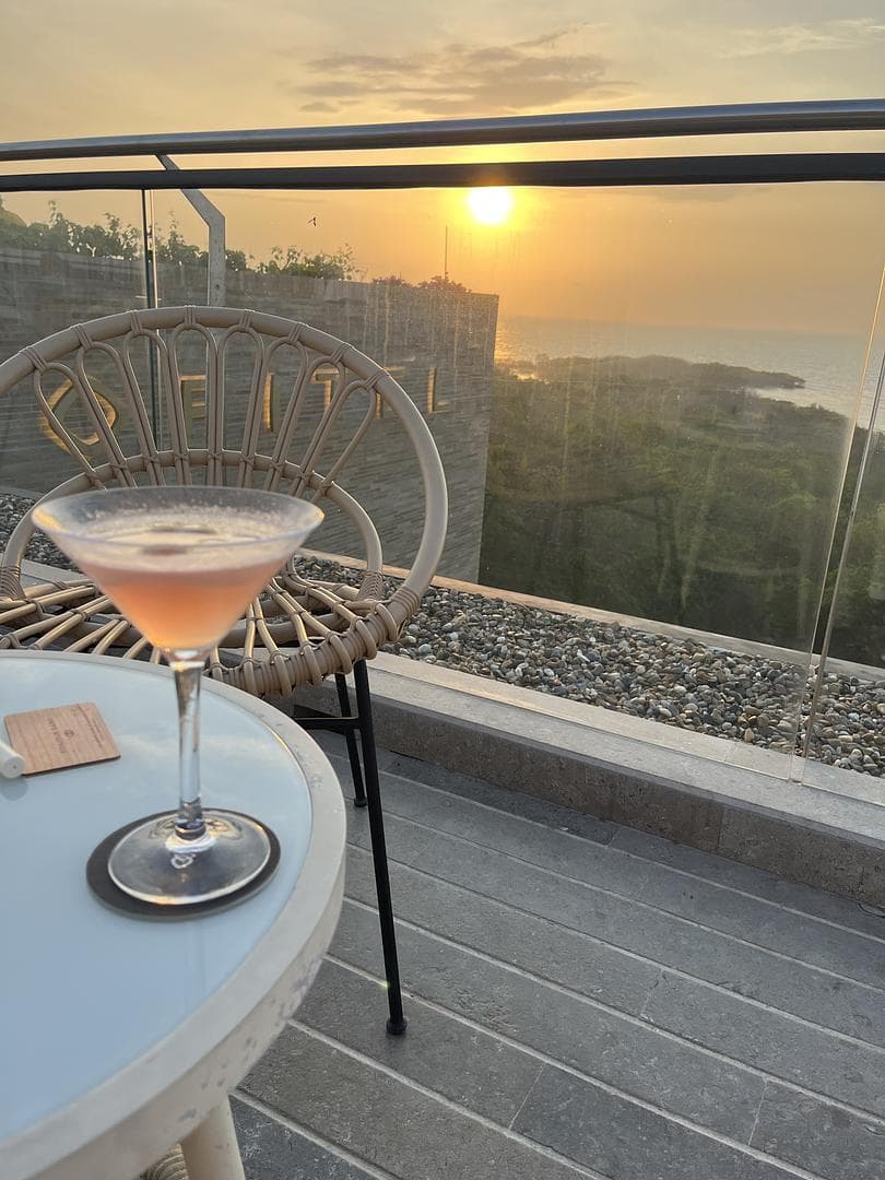 sunset view from balcony and wine