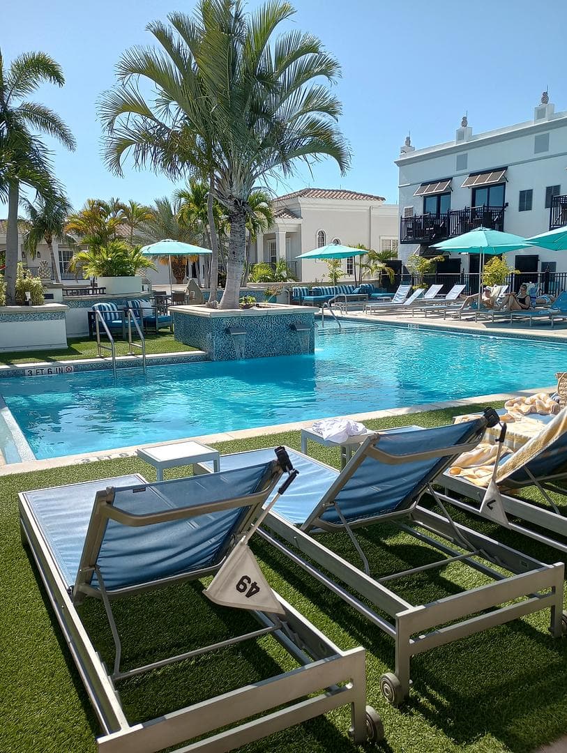 Pool offering tranquil retreat, surrounded by lush palm trees