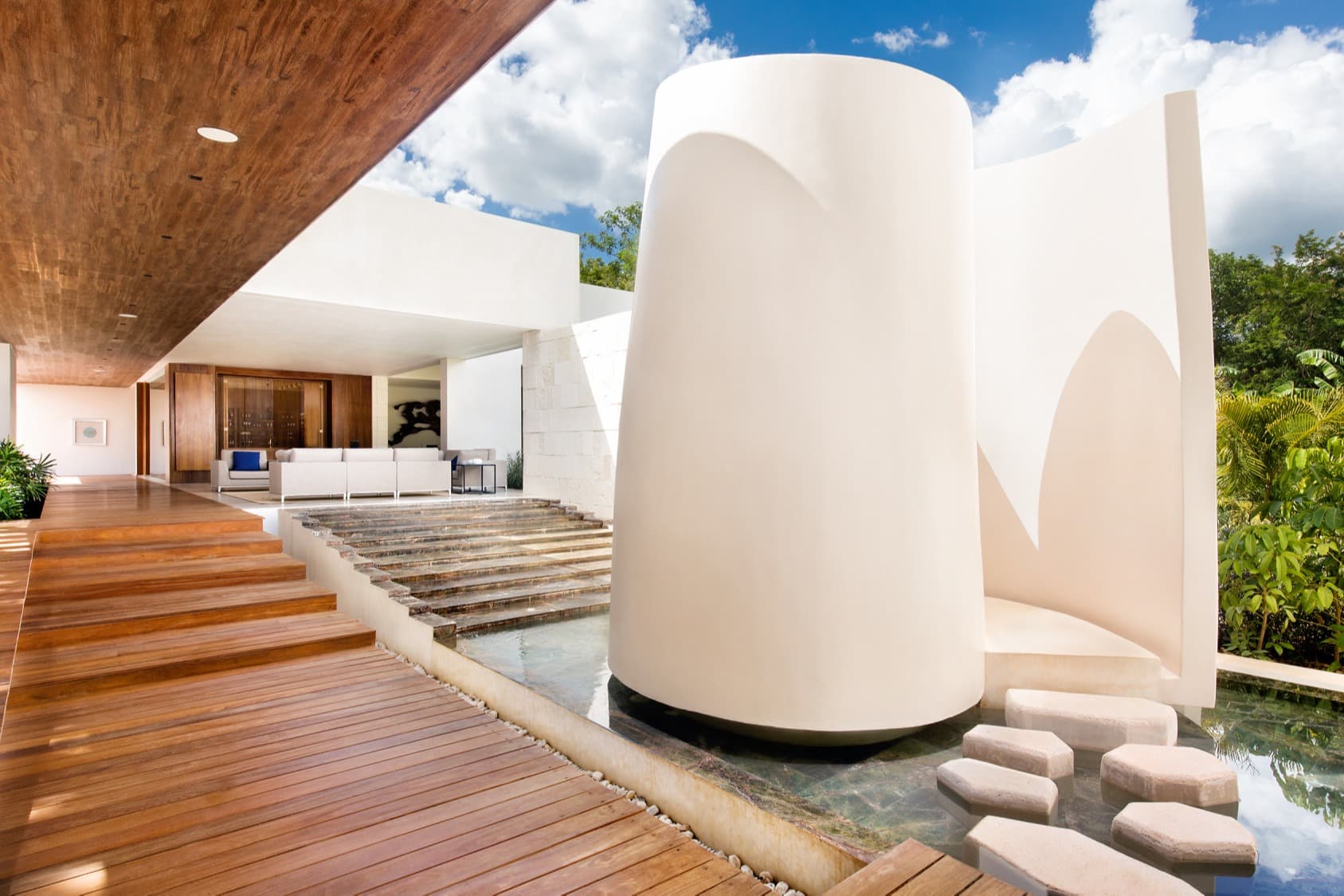 conical structure on a wooden deck