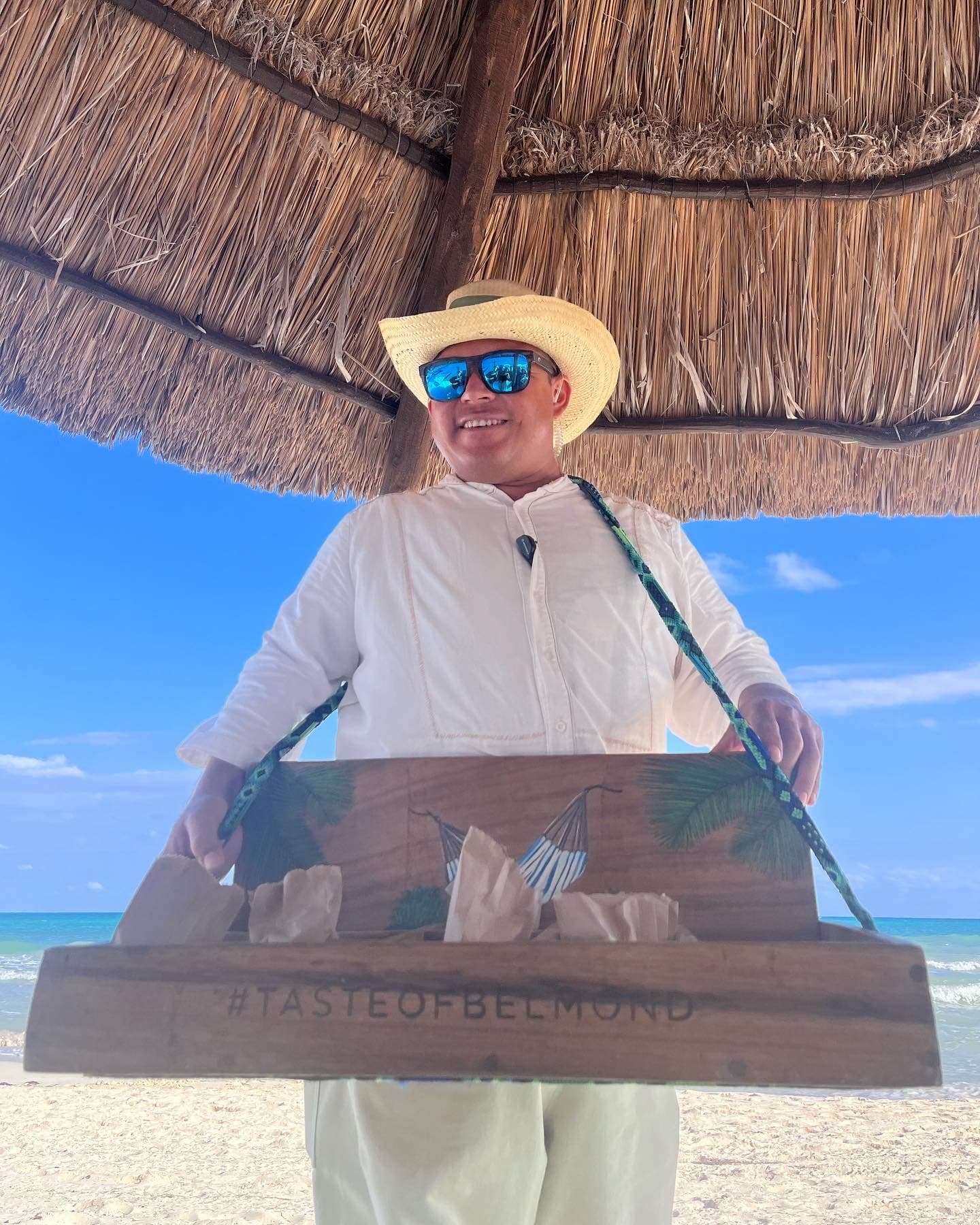 A man holding sellable things