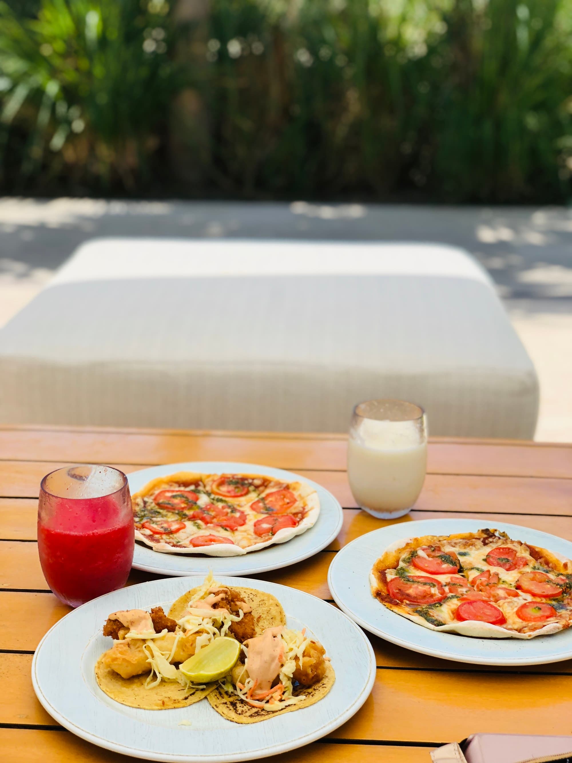 Food View with a lounger in the sand