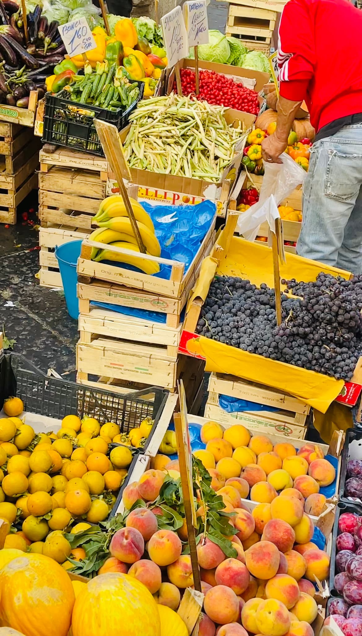 Baskets of fruit in an outside market
