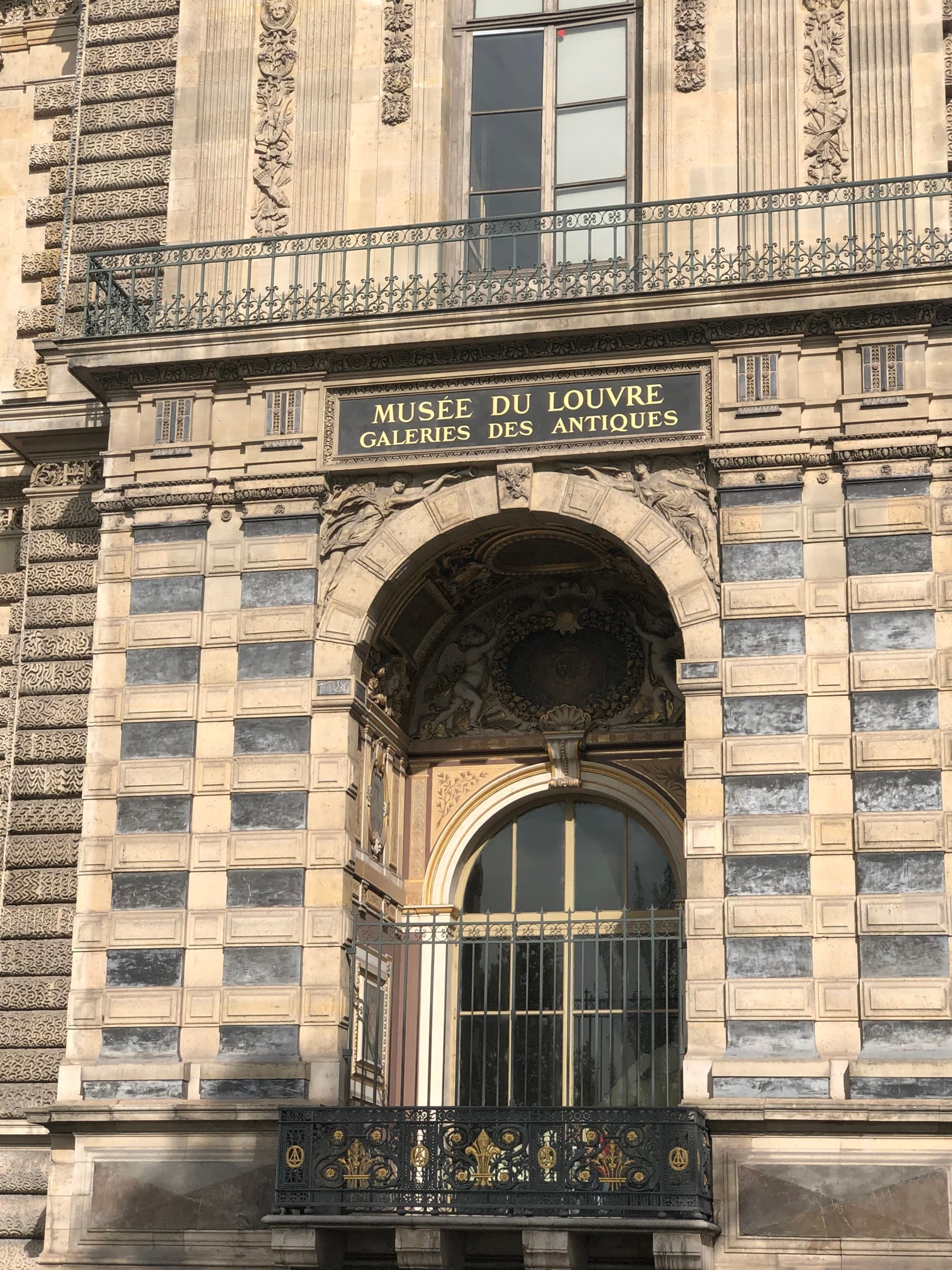 A balcony at the Musee Du Louvre across the street from Regina Hotel Paris