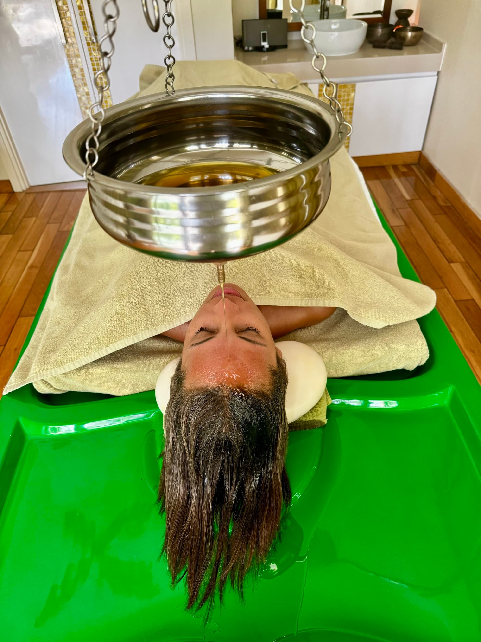 Woman on a massage table.